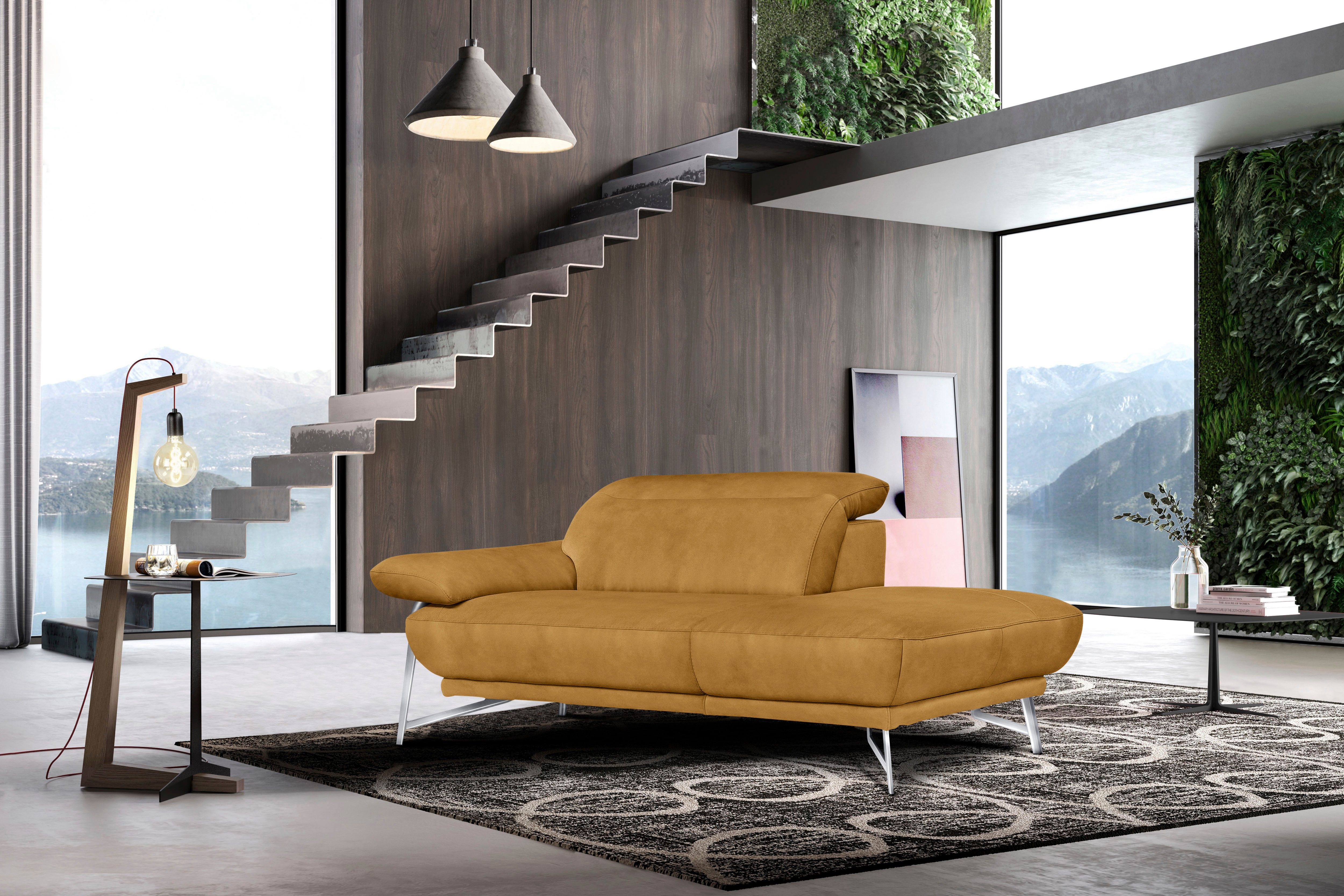Egoitaliano Ottomane Anais, erstklassiges Designsofa, Breite 179 cm, Fußfarbe chrom, Kopfteil verstellbar, Luxus-Microfaser Lederoptik, gelb