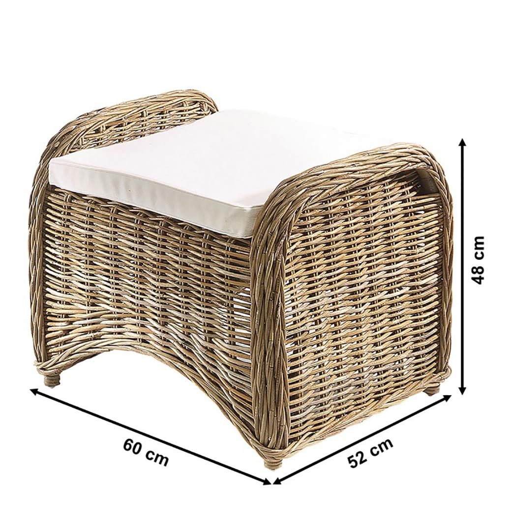 Kobolo Sitzwürfel CARDIFF Hocker Rattan grau mit Kissen H 38 cm (kubu-grey, Höhe 38cm)