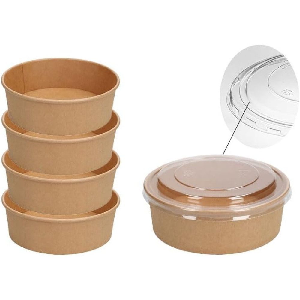 Lauroo Einwegschale Salatschalen mit Deckel Kraftpapier Schalen - 500 ml - 50 Stück, (50-tlg)