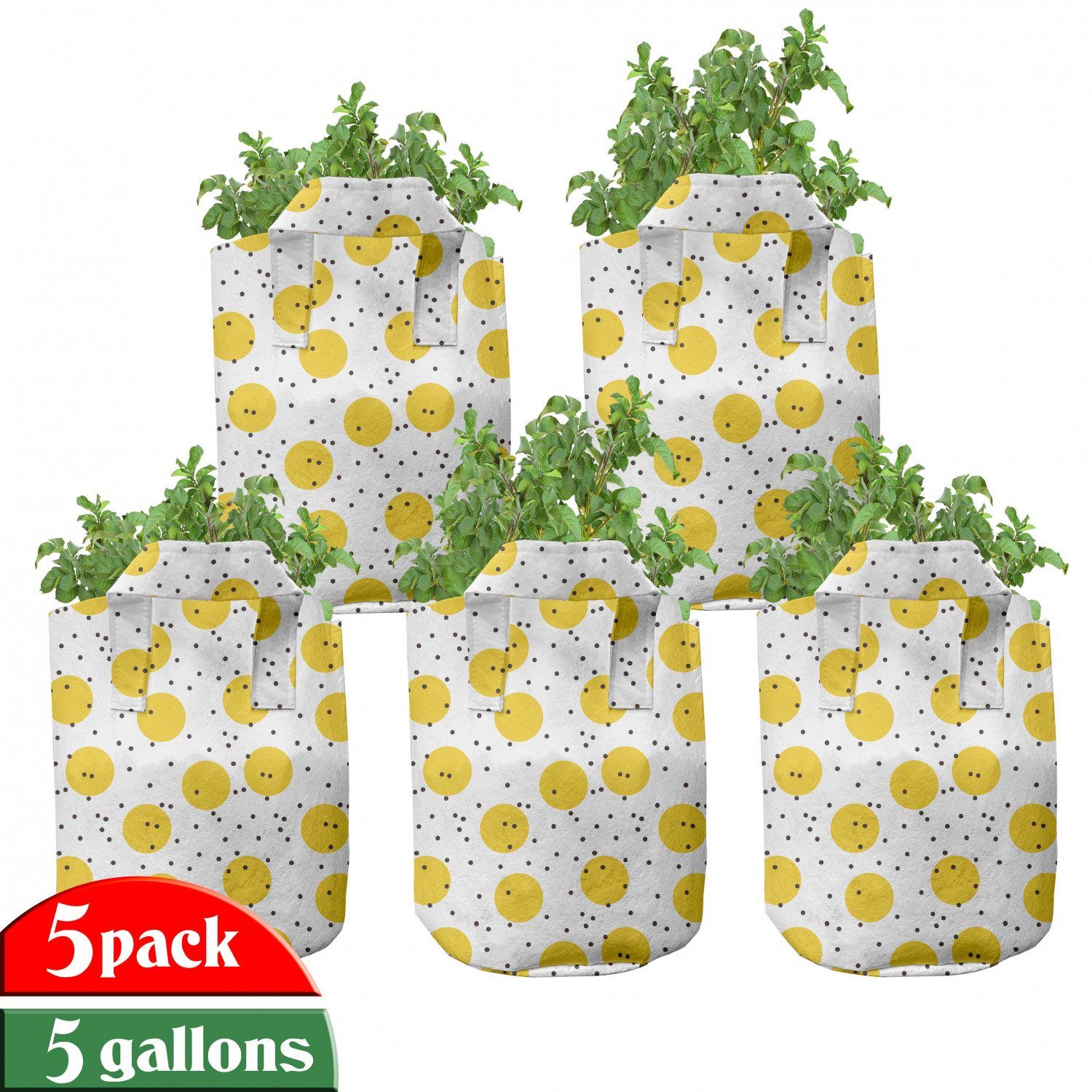 große Kreise Gelb Weiß und Stofftöpfe mit Pflanzen, Pflanzkübel Abakuhaus Griffen hochleistungsfähig für