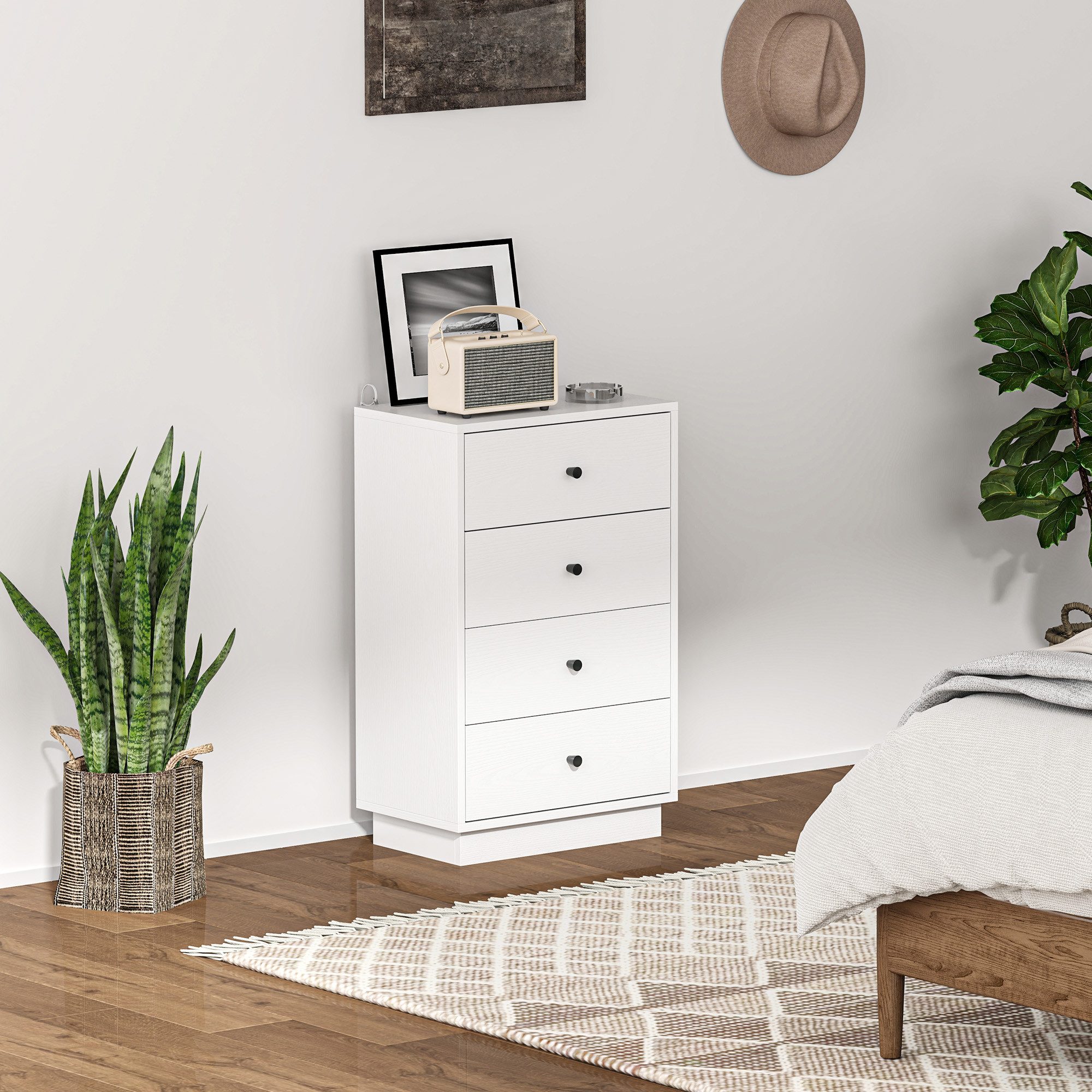 HOMCOM Kommode mit 4 Schubladen Aufbewahrungsschrank im Modern Stil Kommodenschrank (Schrank aus Holzwerkstoff, 1 St., Sideboard), für Wohnzimmer Schlafzimmer Flur 47 x 29 x 75 cm Weiß