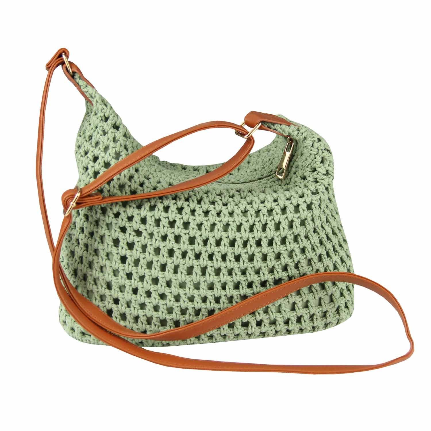ITALYSHOP24 Schultertasche DAMEN TASCHE Häkeltasche Crossbody Shopper Boho Geflecht Freizeit, Umhängetasche Bodybag Sommer Basttasche Strand Reise Stroh Mini Bag