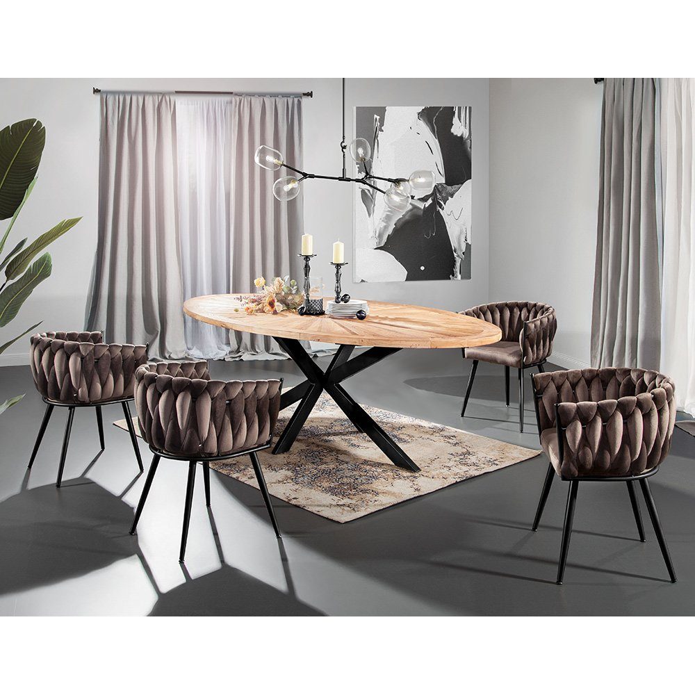 Lomadox Essgruppe TARRAS-123, (Spar-Set), mit Massivholz Tisch und Metallgestell inkl. 4 Stühle