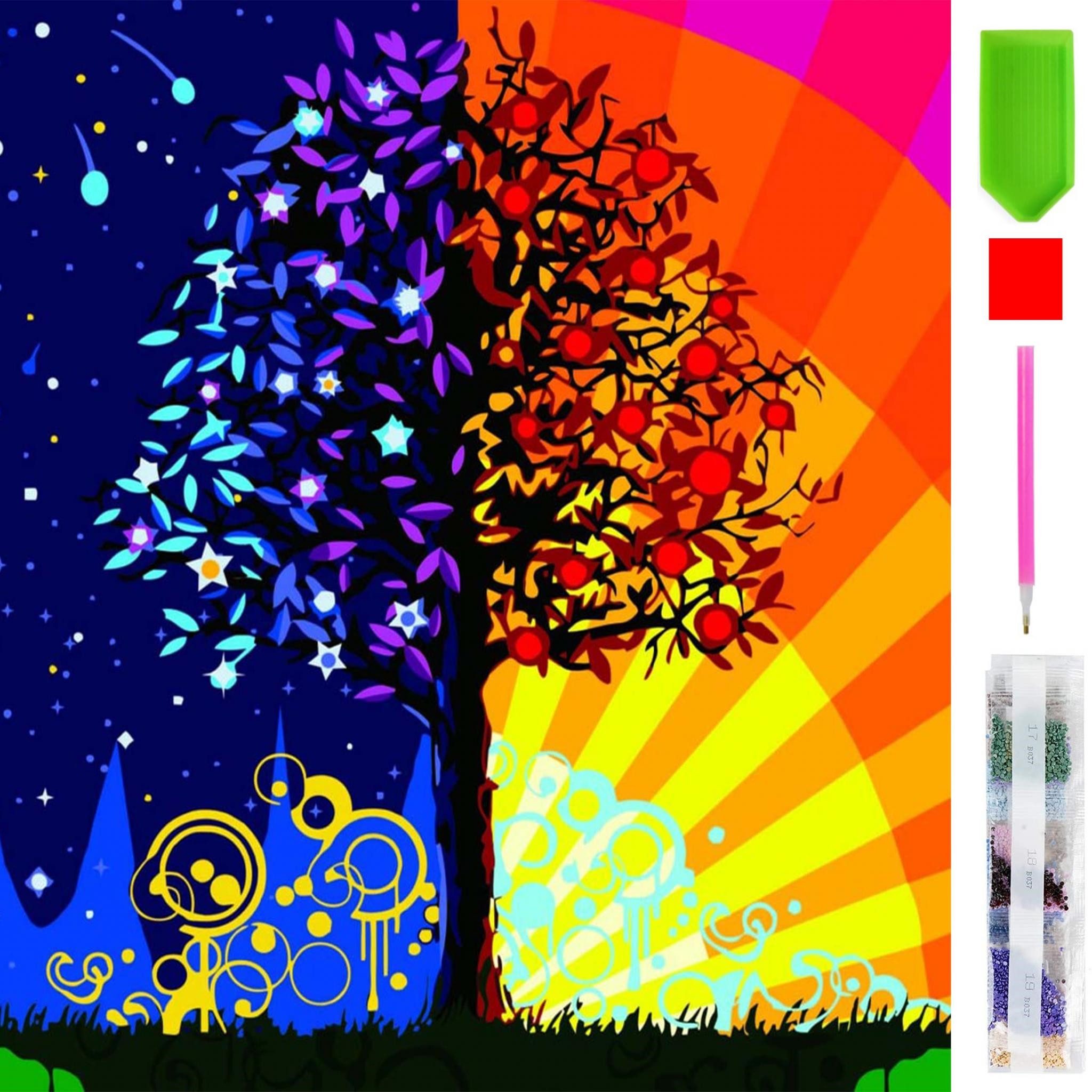 LA CUTE Malen nach Zahlen 5d Diamond Painting Baum Malen nach Zahlen 20x20cm (Komplettset für 5D Diamond Painting inklusive Leinwand, Diamanten und Werkzeugen, Diamond Painting Set mit Zubehör für DIY-Kreativität und Entspannung), 20x20cm 5D Diamond Painting mit präziser Klebeschicht & Zubehör