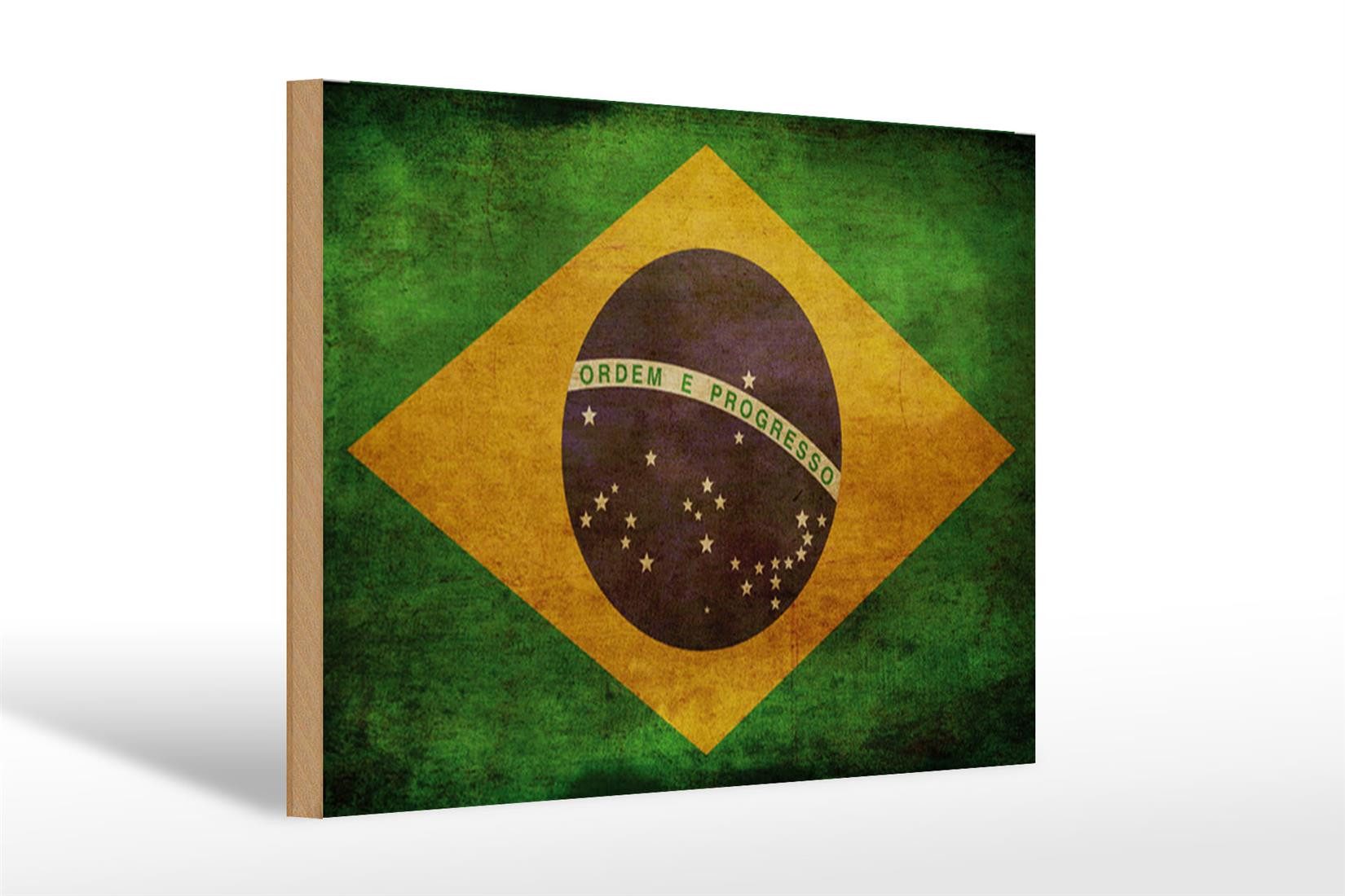 Femer GmbH Holzbild Flagge 30x20cm Brasilien, Flaggen (1 St), Glatte Holzfaserplatte (MDF), vorn beschichtet