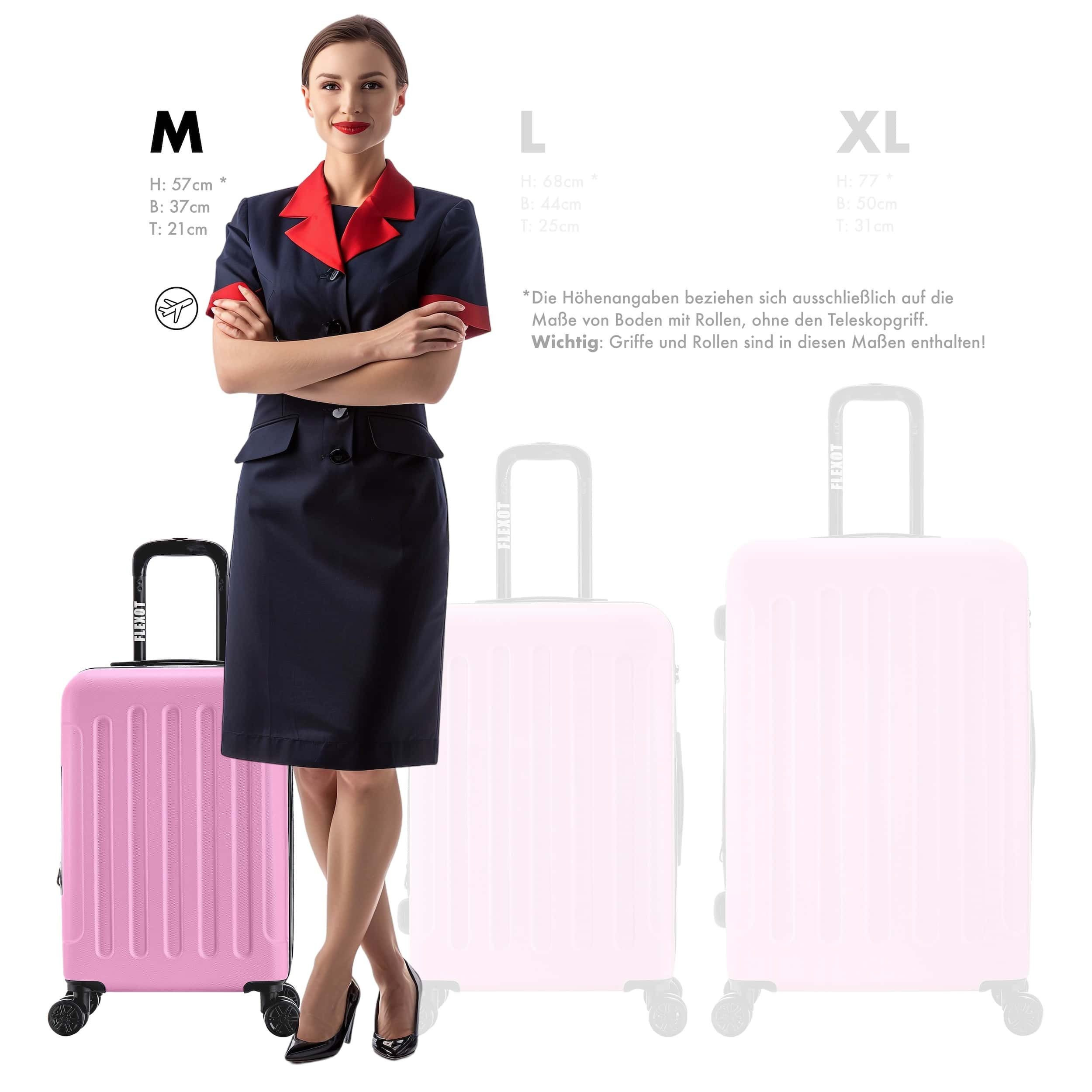 Flexot Hartschalen-Trolley F-3045 (Gr. M, L, XL) – Kofferset – ABS-Hartschale, 4 Rollen, Robuster und moderner Koffer mit vier 360° Rollen und Zahlenschloss