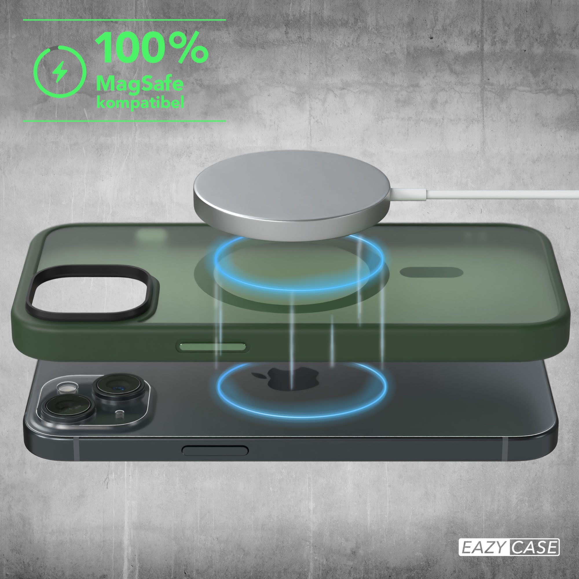EAZY CASE Handyhülle Outdoor Case MagSafe Matt für Apple iPhone 15 6,1 Zoll, Qi Charging kompatibel Magsafefunktion Slimcover Displayschutz Grün