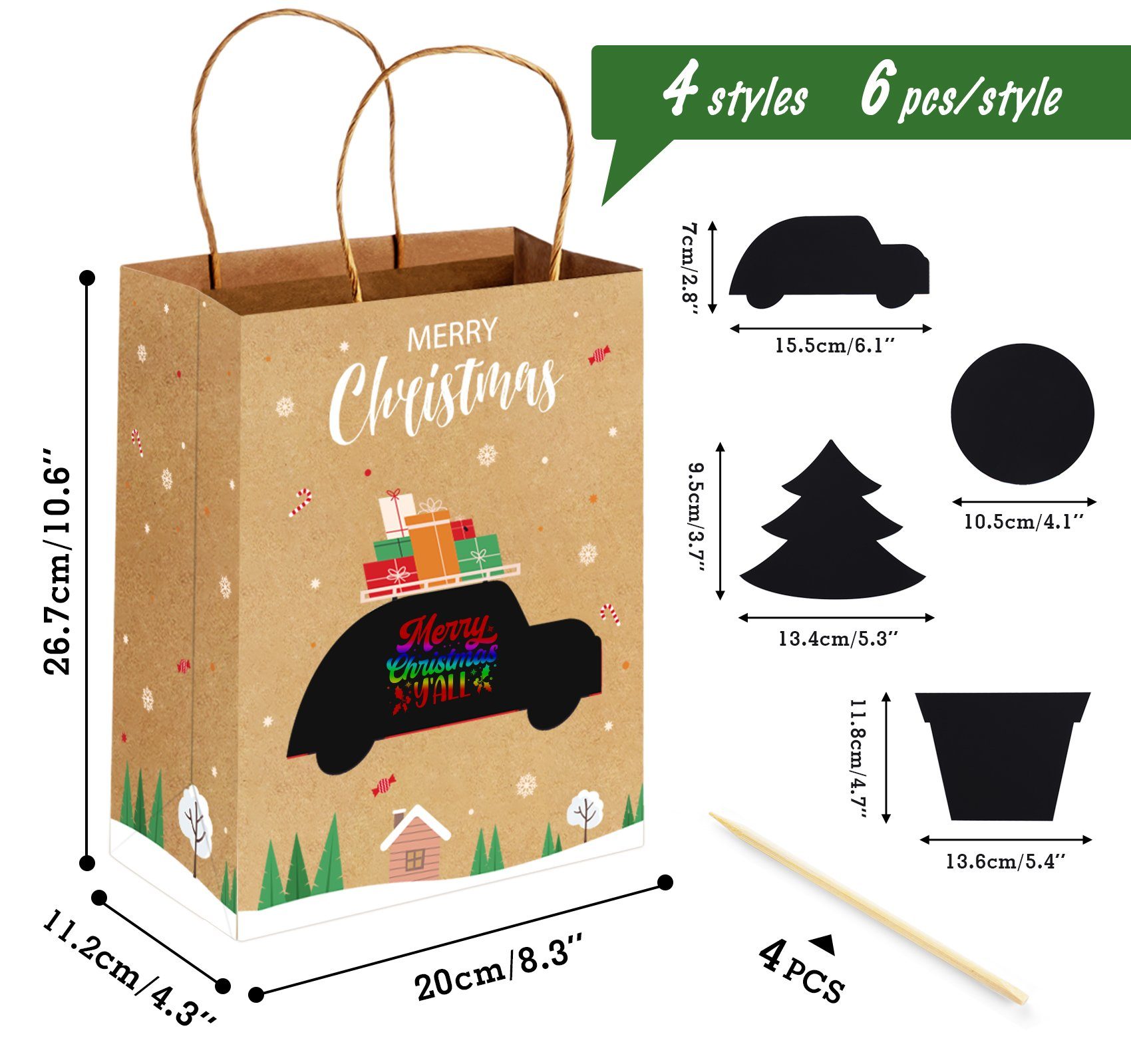 Homewit Christbaumschmuck Papiertüten Weihnachten Geschenktüten mit  Kraftpapier Geschenktaschen (24-tlg), mit verschiedenen Weihnachtsmotiven  Geschenke Mitgebsel