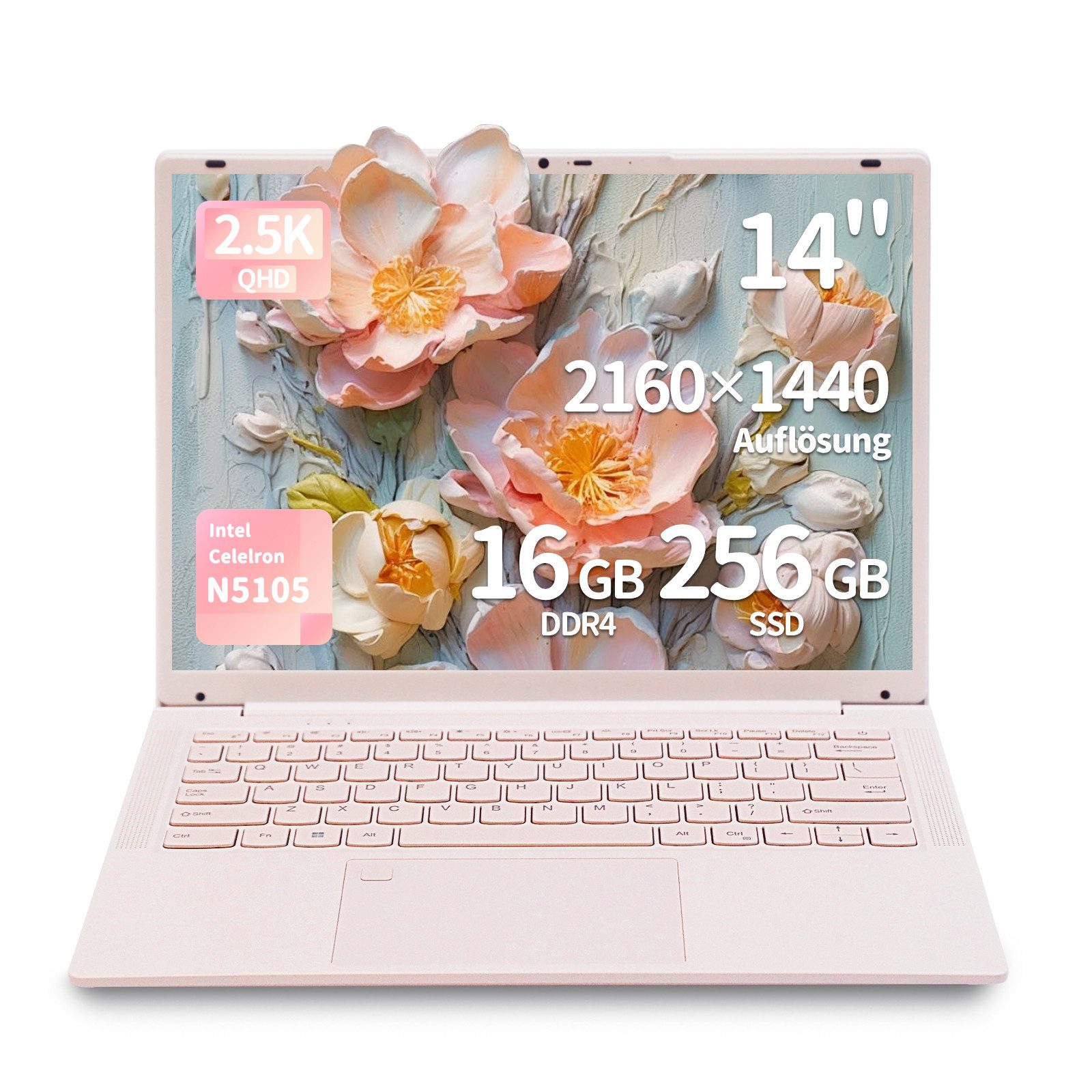 LONGEVINCE 14" Laptop, 16GB RAM, 256G SSD, N5105, 2160×1440, Win 11 Pro Notebook (35,56 cm/14 Zoll, ‎Intel ‎Celeron N5105, 256 GB SSD, mit Fingerabdruck-Entsperrung und vorinstalliertem Office 2019)