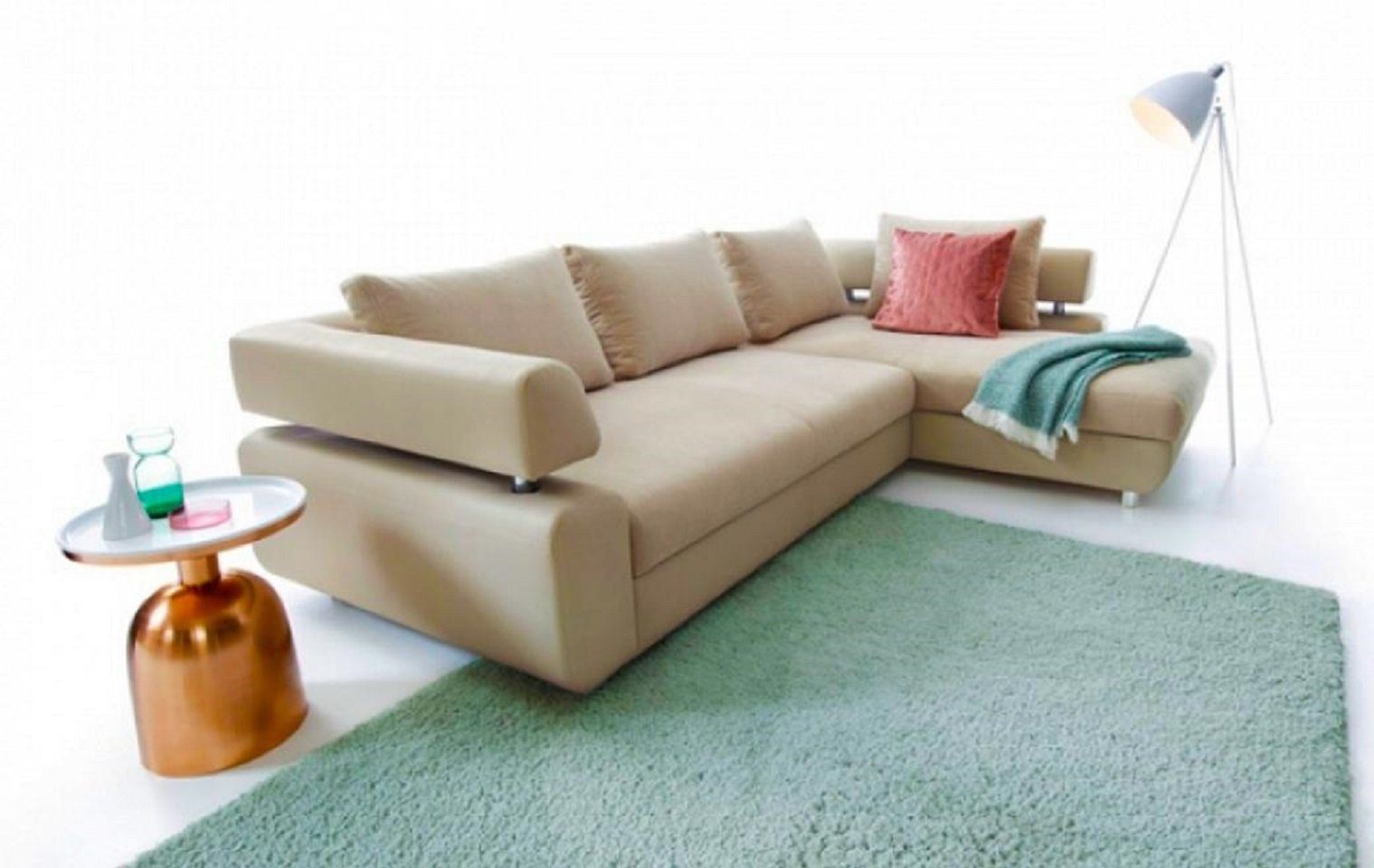 JVmoebel Ecksofa Eckgarnitur Beige Ecksofa Bettfunktion L Form Polstersofa, 2 Teile, Made in Europe