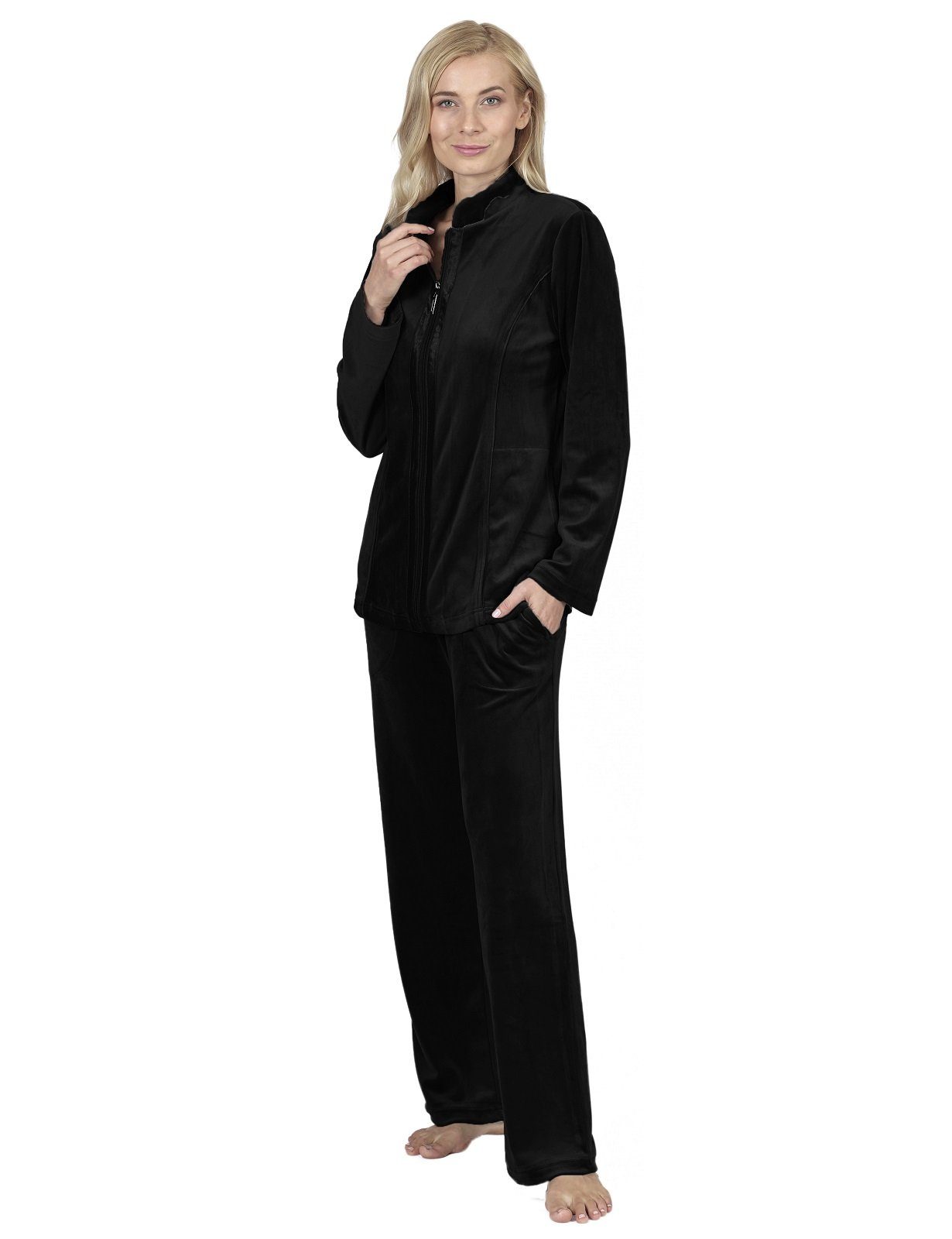 RAIKOU Hausanzug Damen Nicki Hausanzug Homewear Freizeitanzug mit Reißverschluss Paillettenreihen