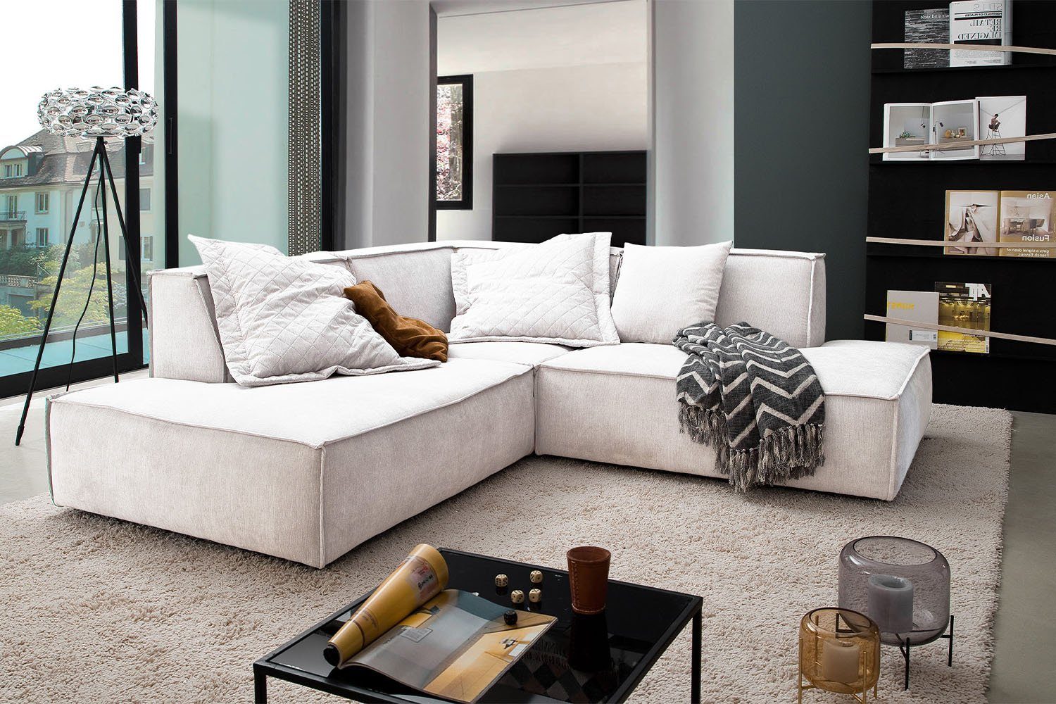 KAWOLA SAMU, od. rechts Ecksofa versch. Farben Stoff, links, Recamiere beige Sofa