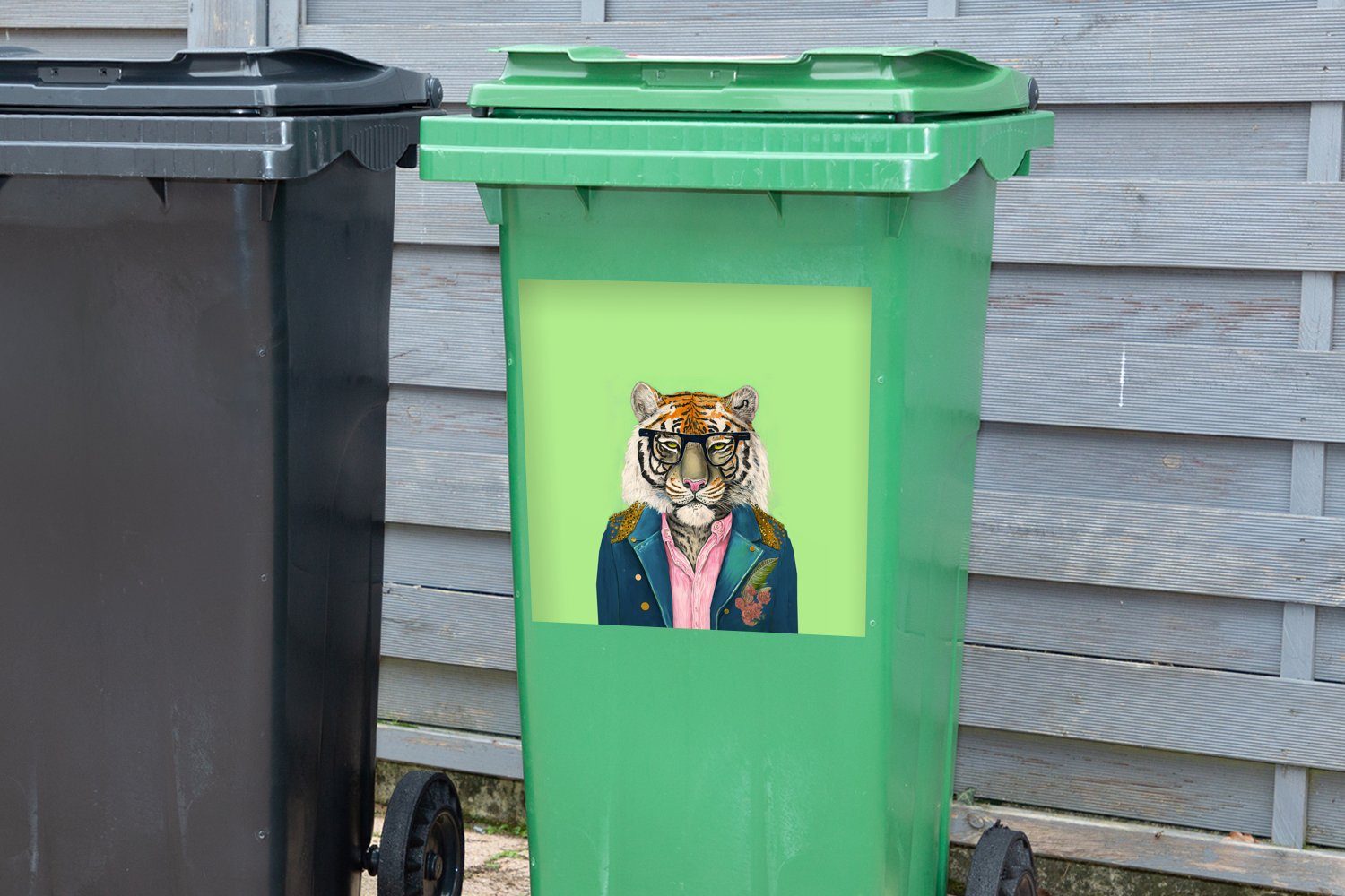 MuchoWow Sticker, Mülleimer-aufkleber, Brillen St), Tiger - Safari Container, - Wandsticker (1 - Mülltonne, Abfalbehälter - Blumen Tiere
