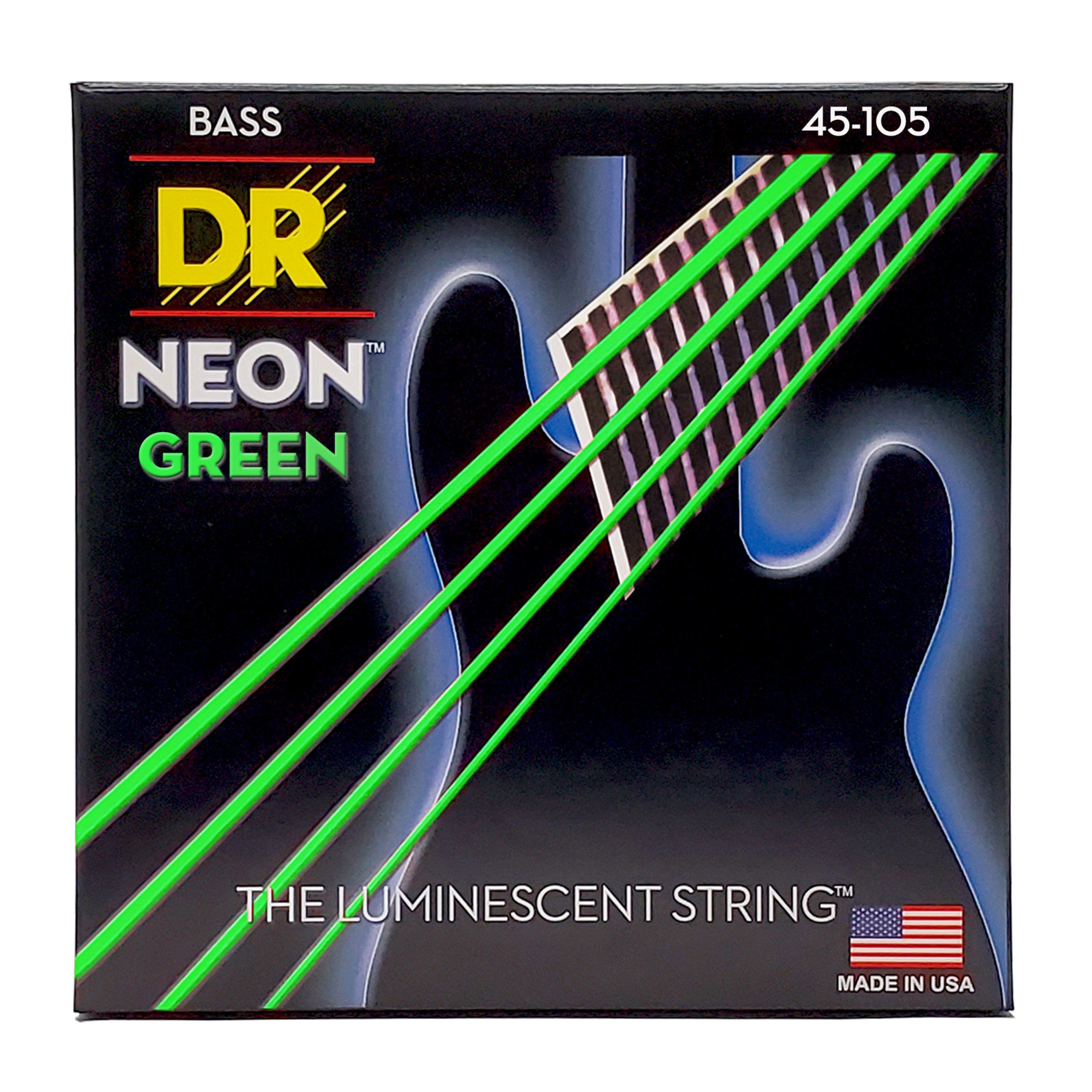 DR Saiten, NGB-45 Hi-Def Neon Green K3 Coated Bass Guitar Strings Medium 45-105