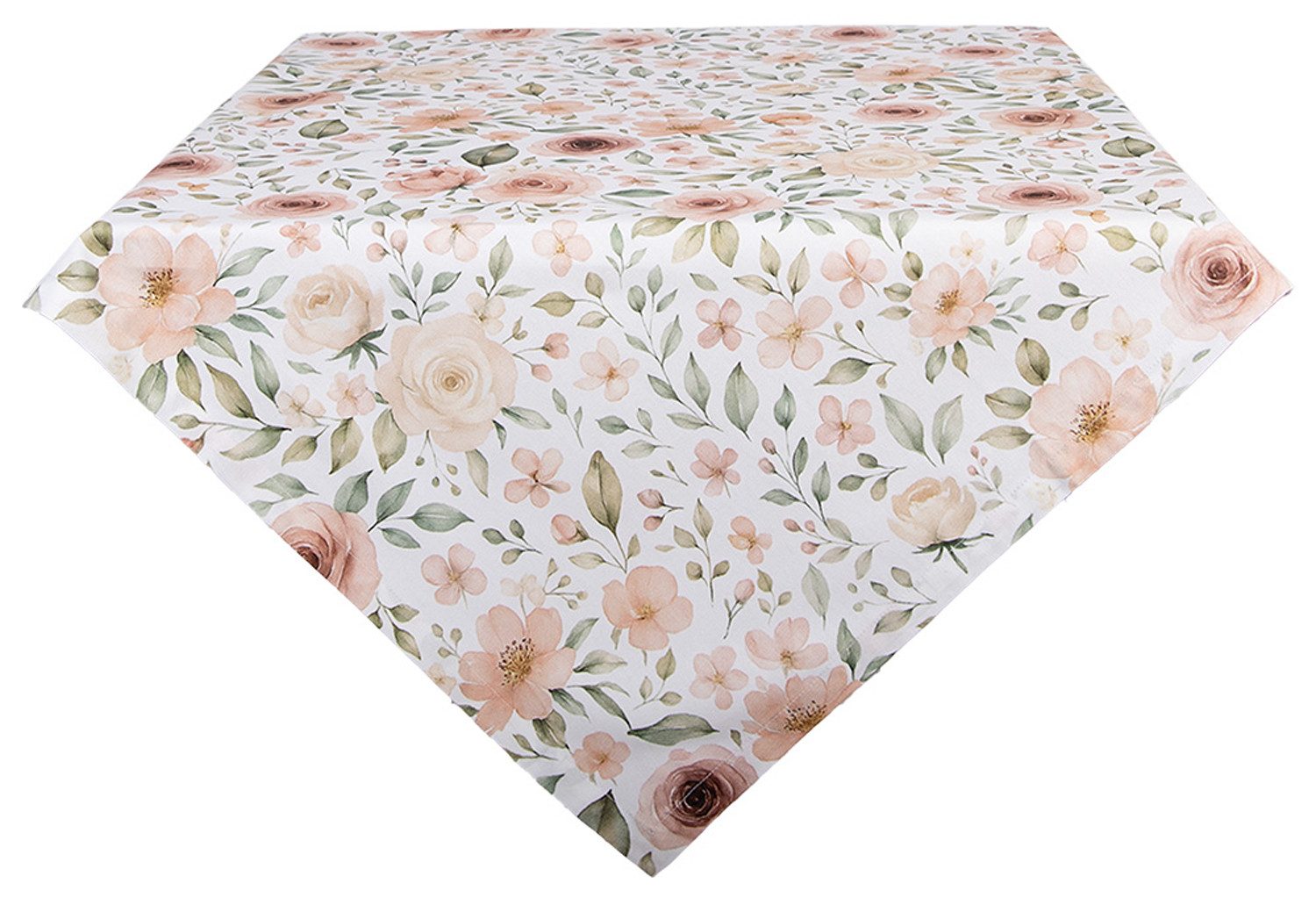 Clayre & Eef Tischdecke Soft Rose Bloom (1-tlg, 1-teilig), quadratische Tischdecke Mitteldecke ca.100x100cm Baumwolle
