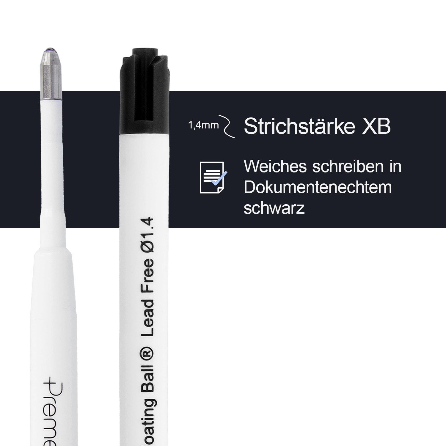 WESTCOTT Kugelschreibermine G2 Nachfüllpack Schwarz 10 Stück, Kugelschreiberminen XB 1,4 mm, kompatibel mit ISO Standard G2, dokumentenechte Tinte