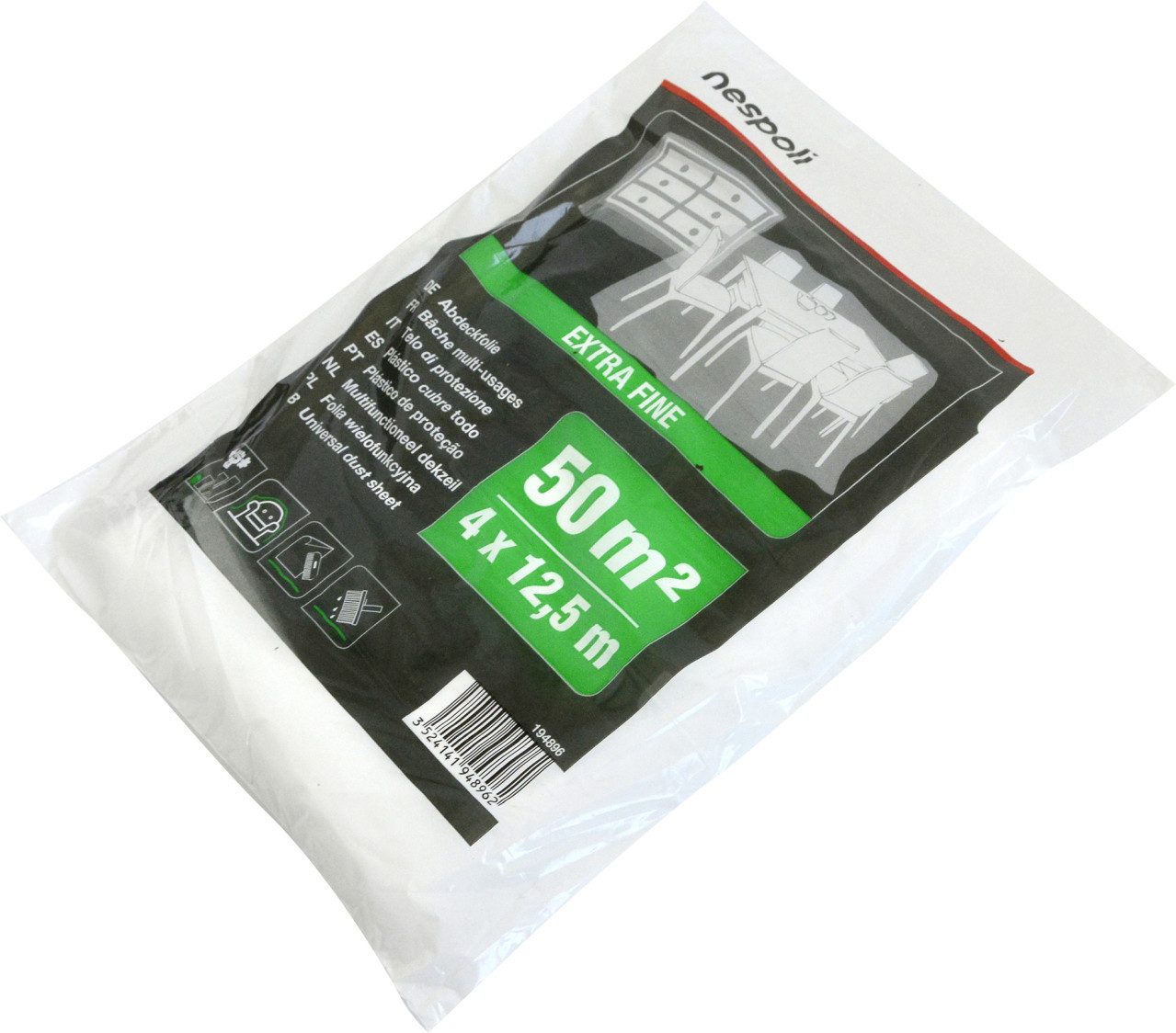 Nespoli Malervlies Nespoli Abdeckfolie 12,5 x 4 m = 50 m² transparent