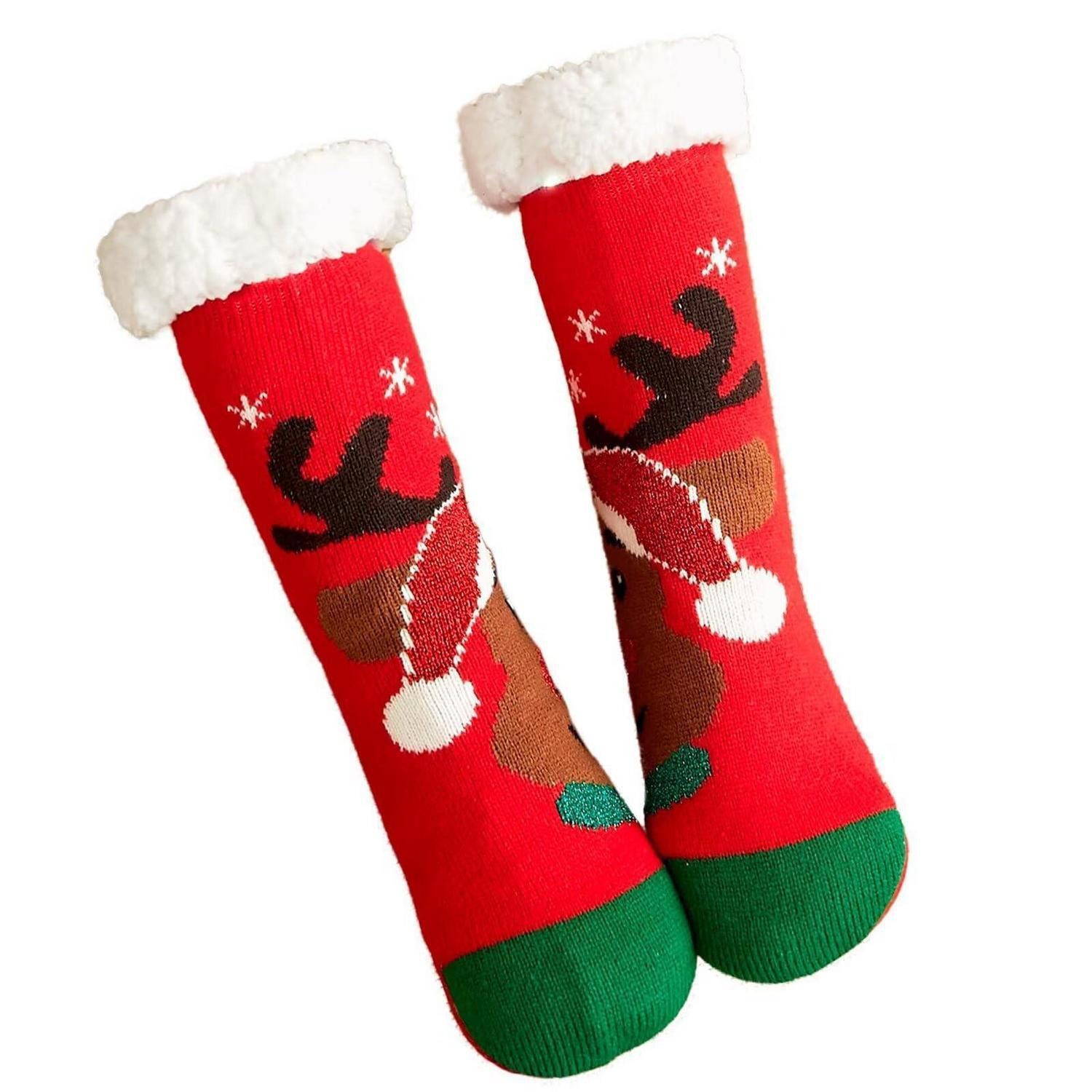 LuxusKollektion Kuschelsocken Weihnachts Hausschuhsocken Rentier Fleece 37-42
