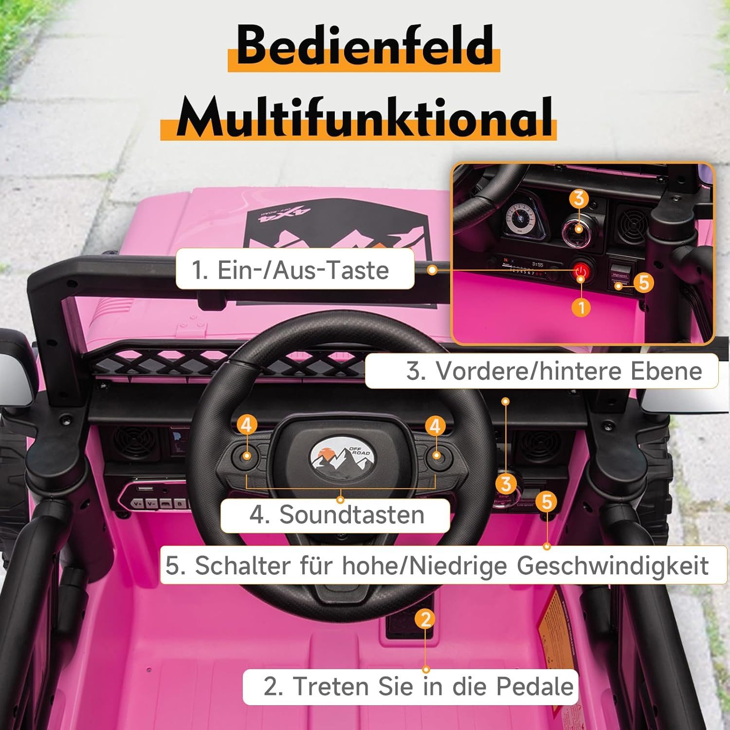 Hausprofi Elektro-Kinderauto Elektroauto Kinder-Jeep für ab 3 Jahren, mit 2,4G Fernbedienung, LED, Bluetooth, Musik, 3-5 km/h
