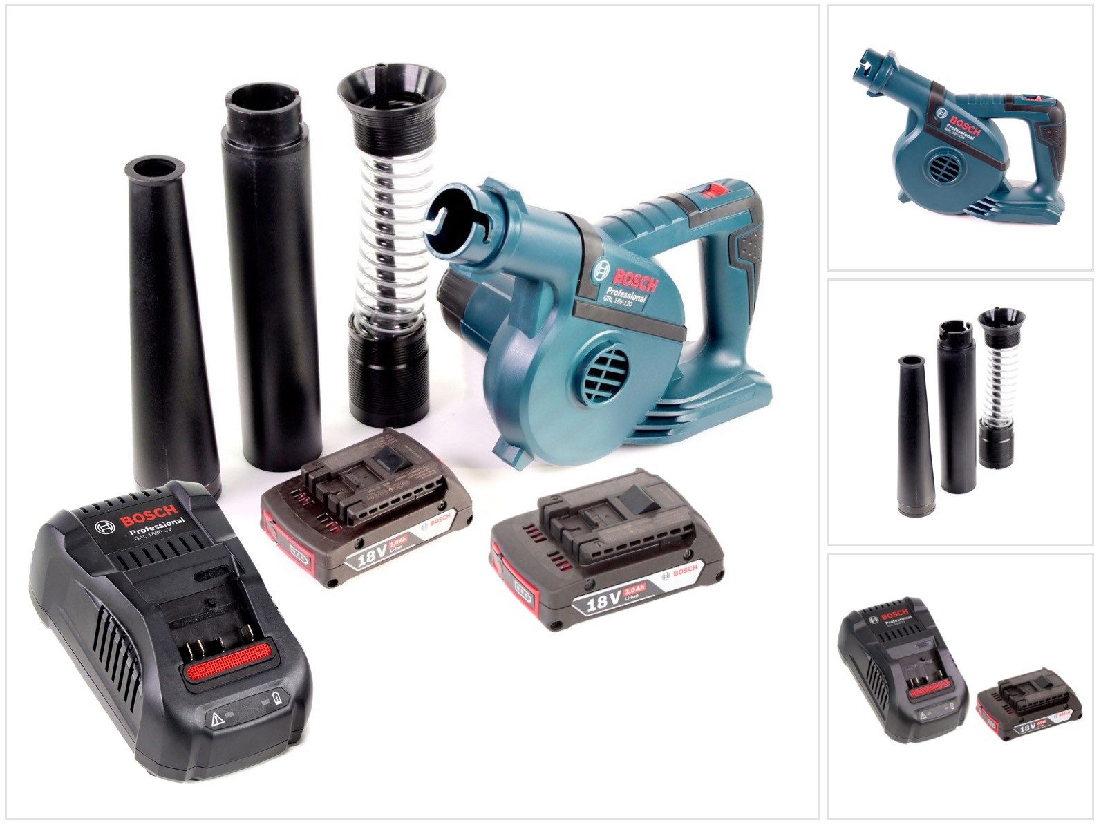 Bosch Professional Akku-Laubbläser GBL 18 V-120 Akku Gebläse Laubbläser mit 2x Bosch GBA 18V 2,0 Ah Akku