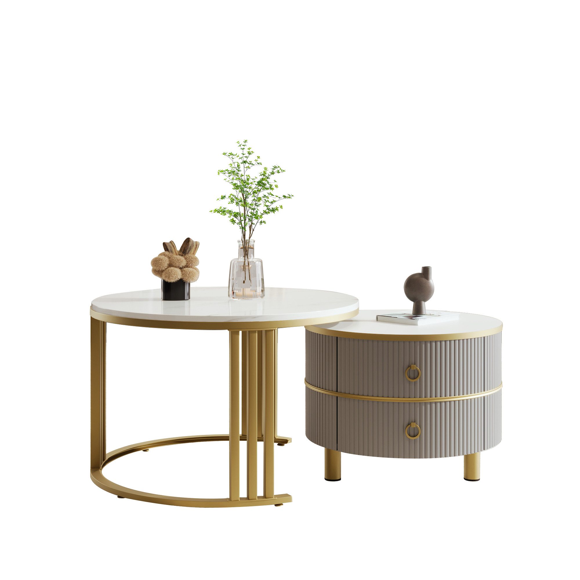 OKWISH Couchtisch 2-in-1 runder Couchtisch (Beistelltisch mit glänzender Pl günstig online kaufen