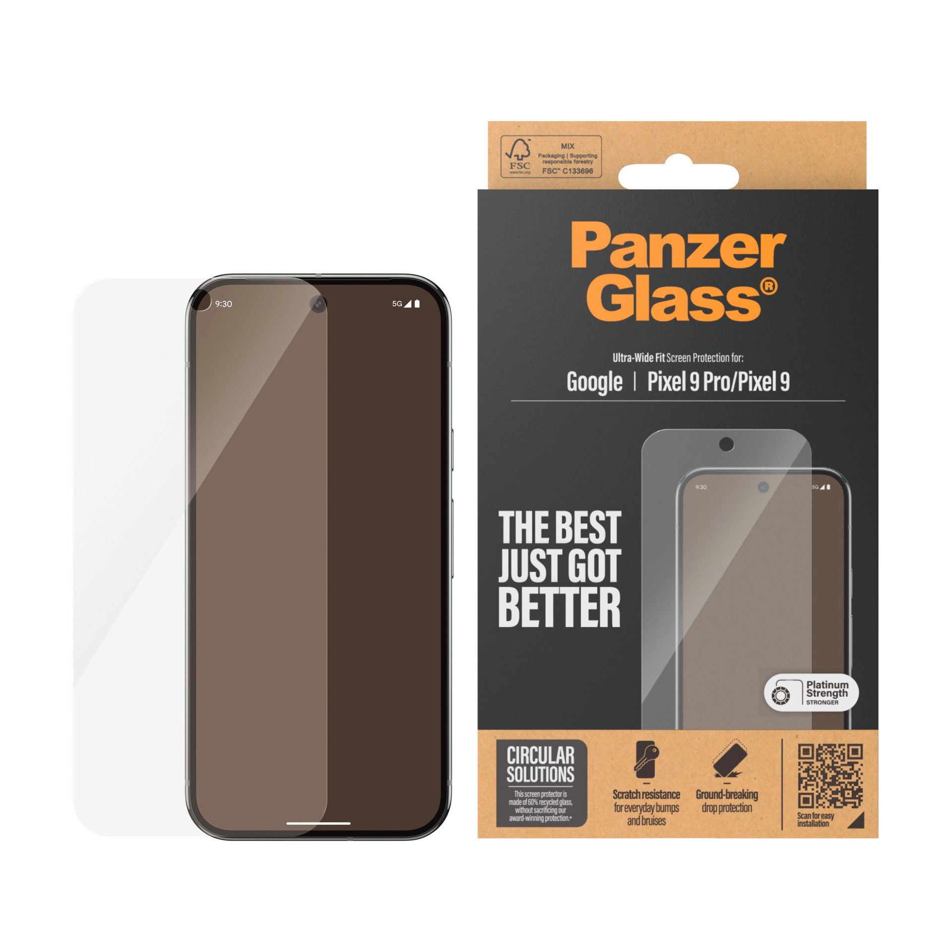 SAFE by PanzerGlass Displayschutzglas Ultra-Wide Fit Screen Protection für Google Pixel 9, Google Pixel 9 Pro, Displayschutzfolie, Schutzfolie, Bildschirmschutz, kratz- & stoßfest