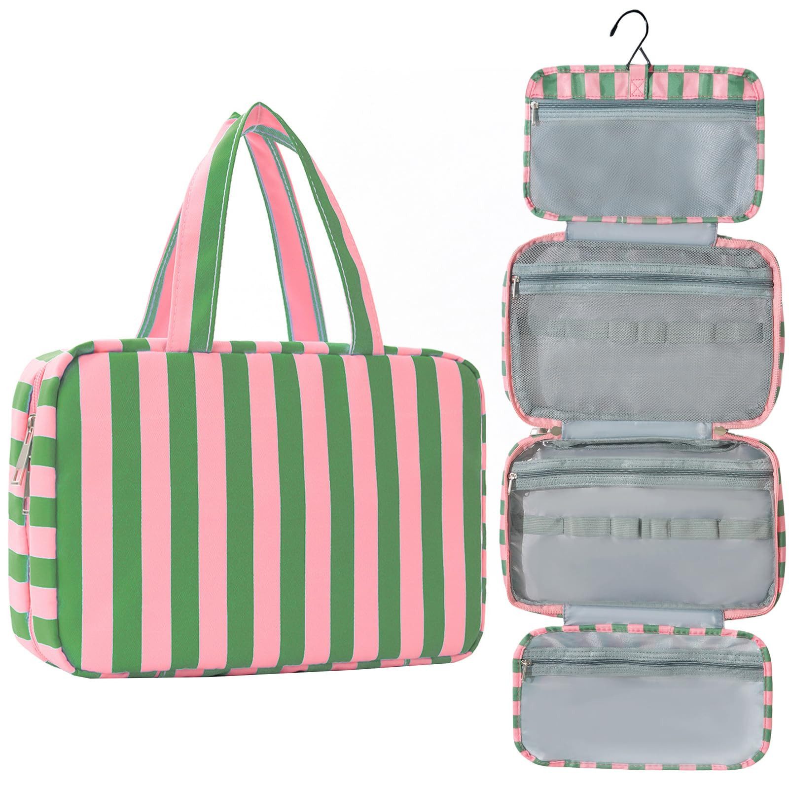 Zyronn Kulturbeutel Reise Kulturtasche Damen, Wasserabweisende Kulturbeutel mit Nassfach, Stilvolle, gestreifte Kosmetiktasche mit Haken