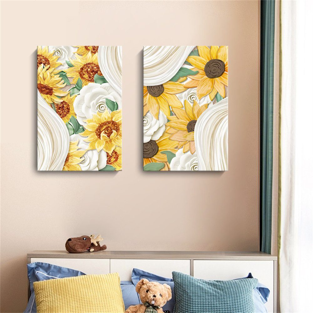 Rouemi Kunstdruck Blume Leinwandbilder, Malerei, dekorative Sonnenblume Wanddekoration, Gelb-B Aufhängefertig (30×40cm)