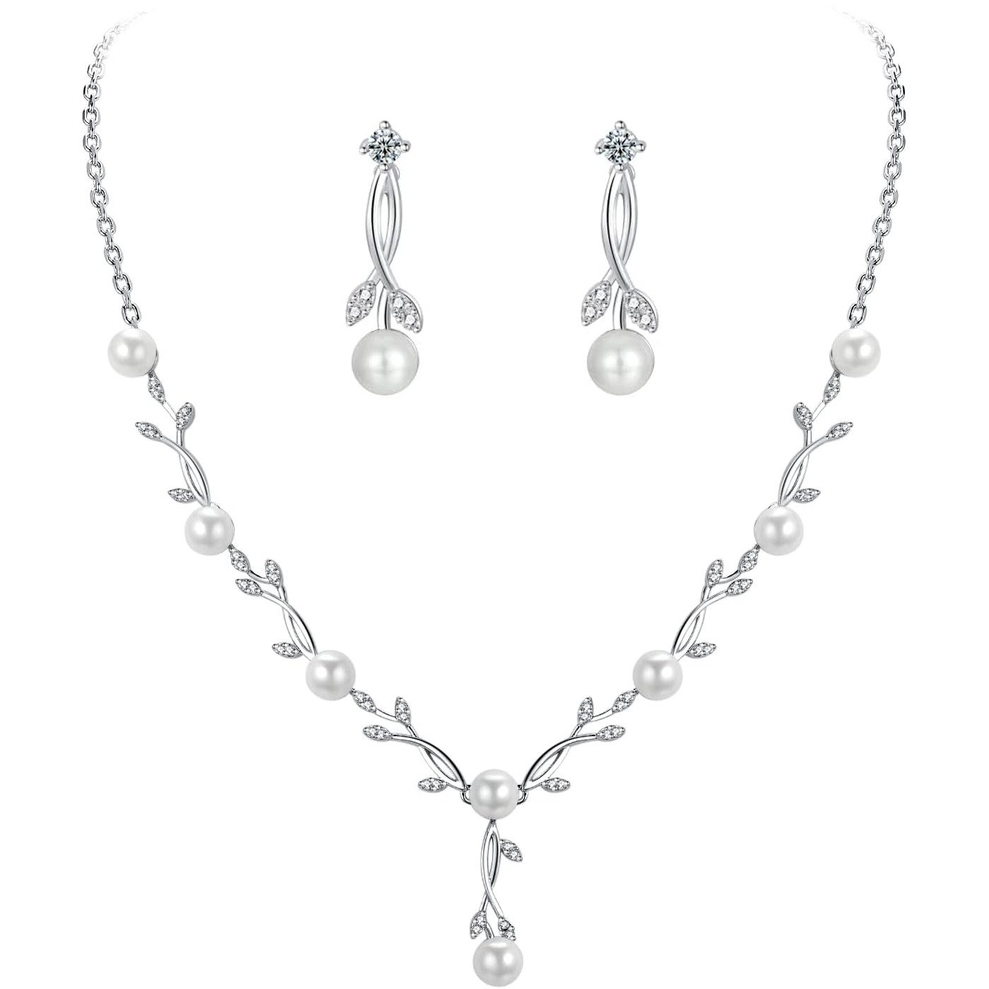 Bextsrack Schmuckset Brauthochzeits-Schmuckset, Damen Anhänger Halskette und Ohrringe, Perlen Blumen Schmuckset