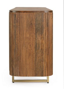 Natur24 Sideboard Sideboard Vilas 160x40x75cm Mango-Holz geriffelt Metallgestell 4-türig