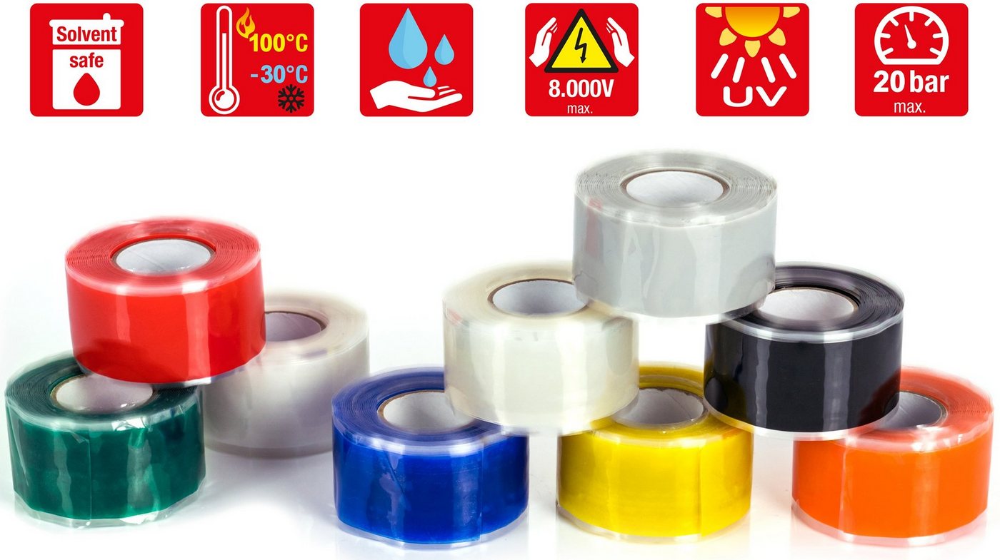 Thumbnail - Poppstar Dichtband Selbstverschweißendes Silikonband (zum Reparieren, Isolieren und Abdichten, 4-St., (Strom, Wasser, Lu...