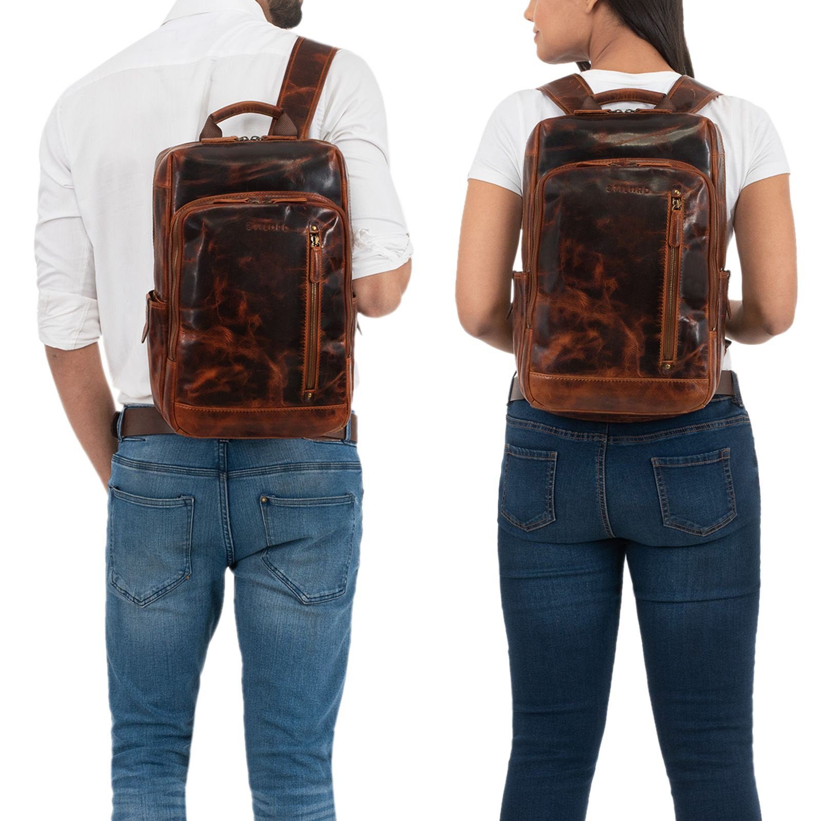 Business cognac "Johnson" kara Notebook-Rucksack Lederrucksack - Herren STILORD