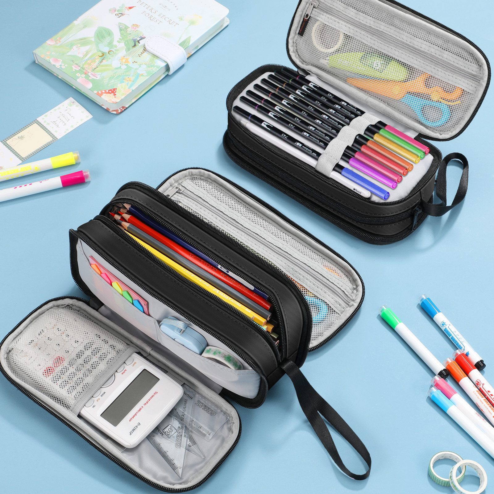 Fintie Federmäppchen Federtasche - Große Kapazität Mäppchen mit 3 Fächern Stiftetasche, Schlamperbox Bleistifttasche Schulmäppchen für Schule & Büro – Bild 2 von 5