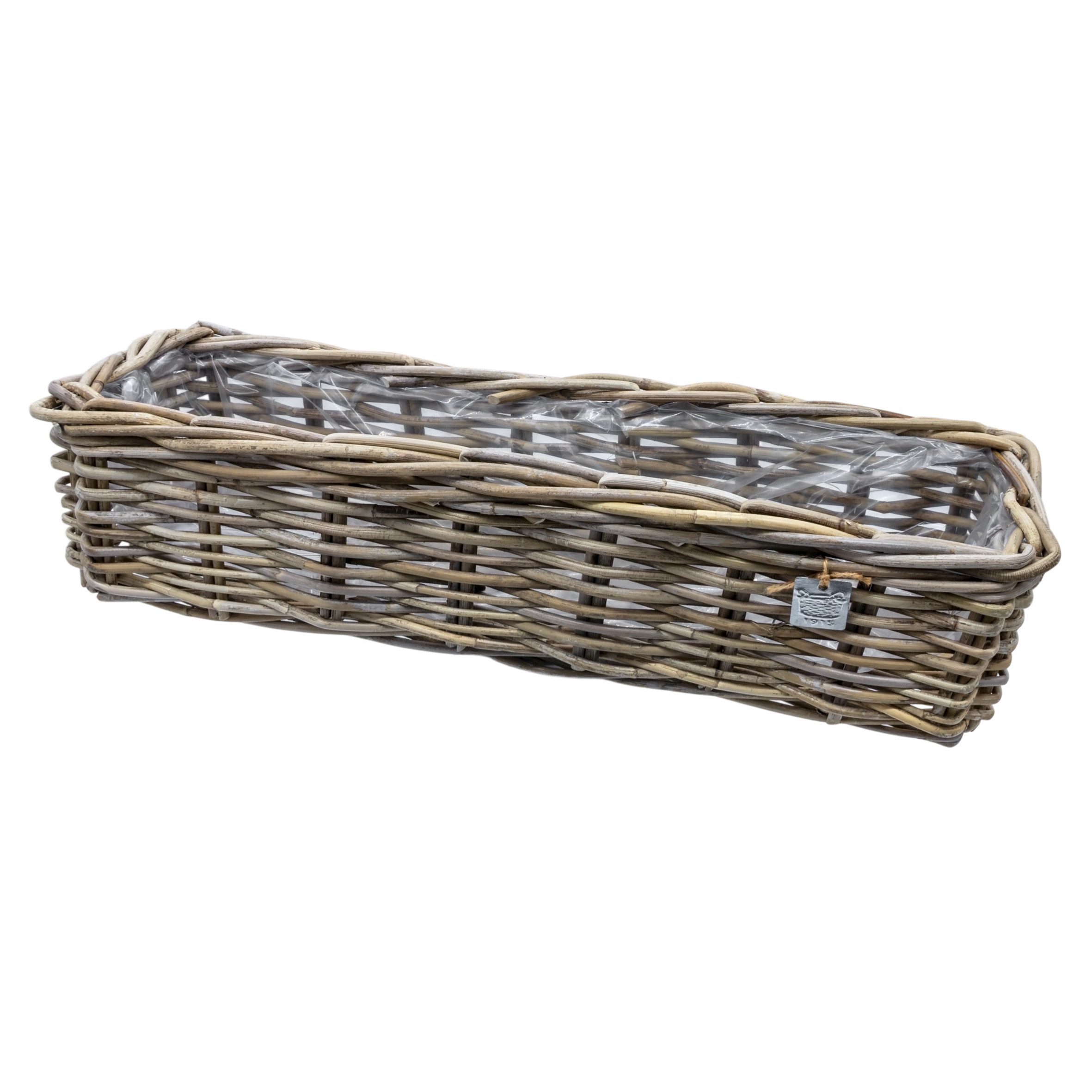 Spetebo Blumenkasten Rattan Pflanzkorb natur mit Folie für Innen und Außen - 58 x 18 cm (Anzahl, 1 St., Stück), Passend für alle Fensterbänke