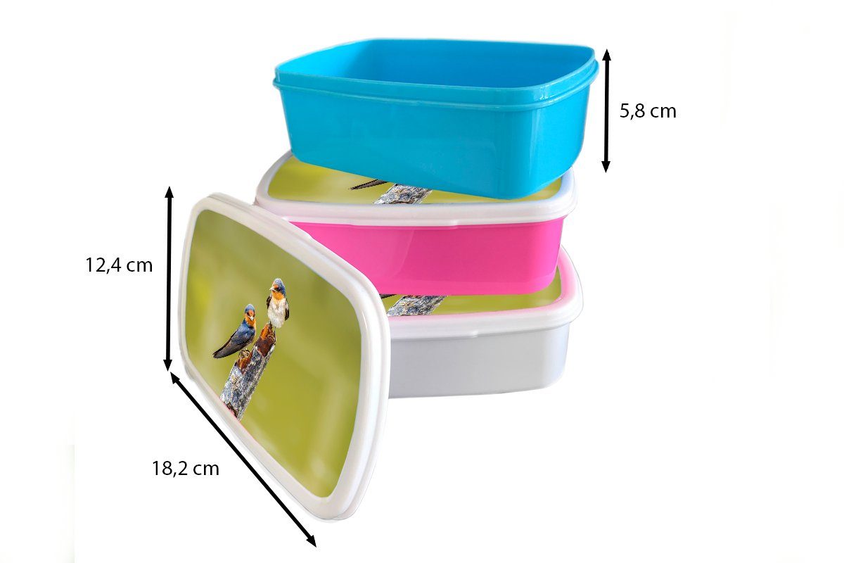 MuchoWow Lunchbox Vögel Brotdose Snackbox, Kunststoff - - Kunststoff, (2-tlg), Zweig Mädchen, für Porträt, Kinder, Brotbox Erwachsene, rosa