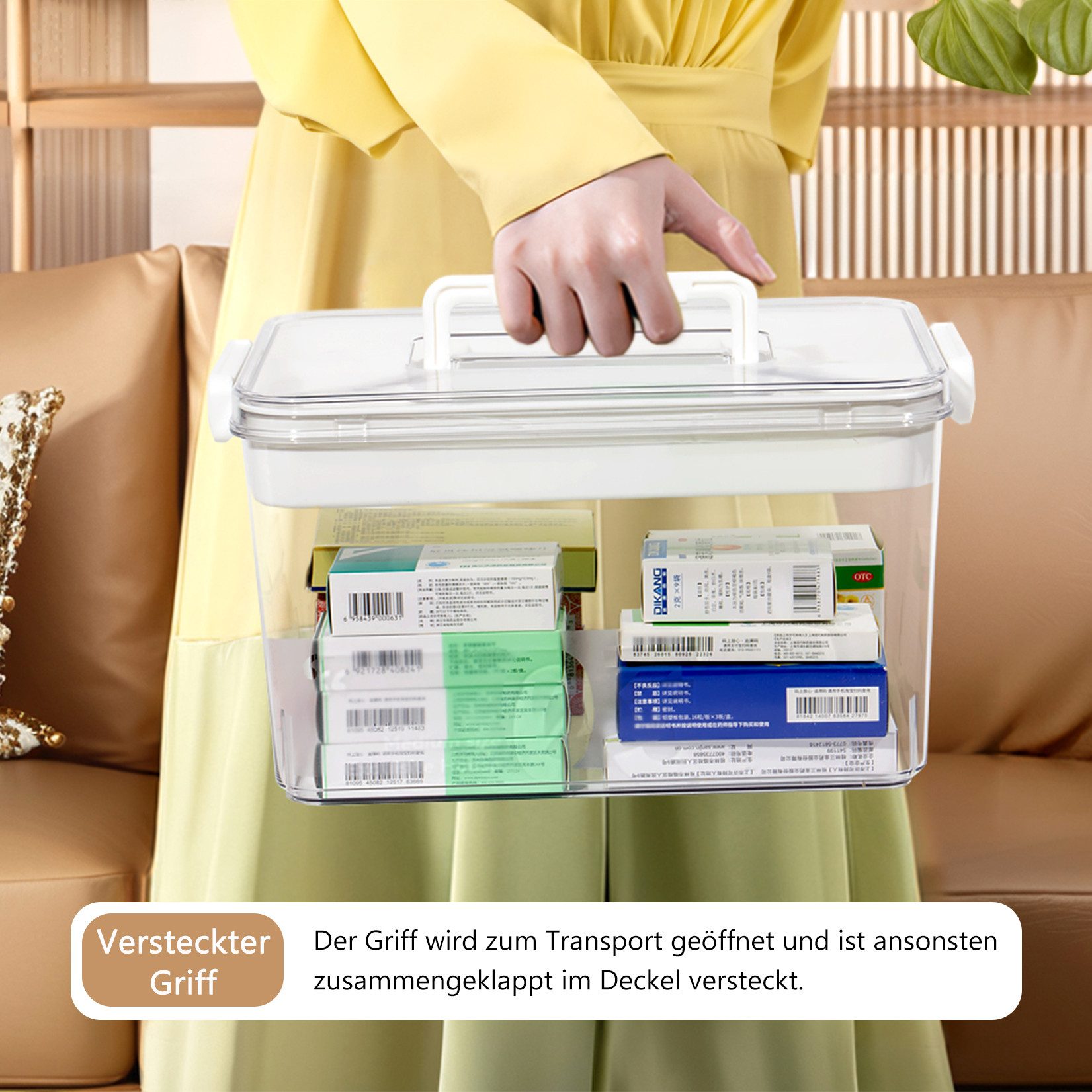 Zedelmaier Aufbewahrungsbox Medikamenten Groß Medizinbox Apothekenbox HausapothekeBox, Tragbar, Doppelter Platz, Transparent