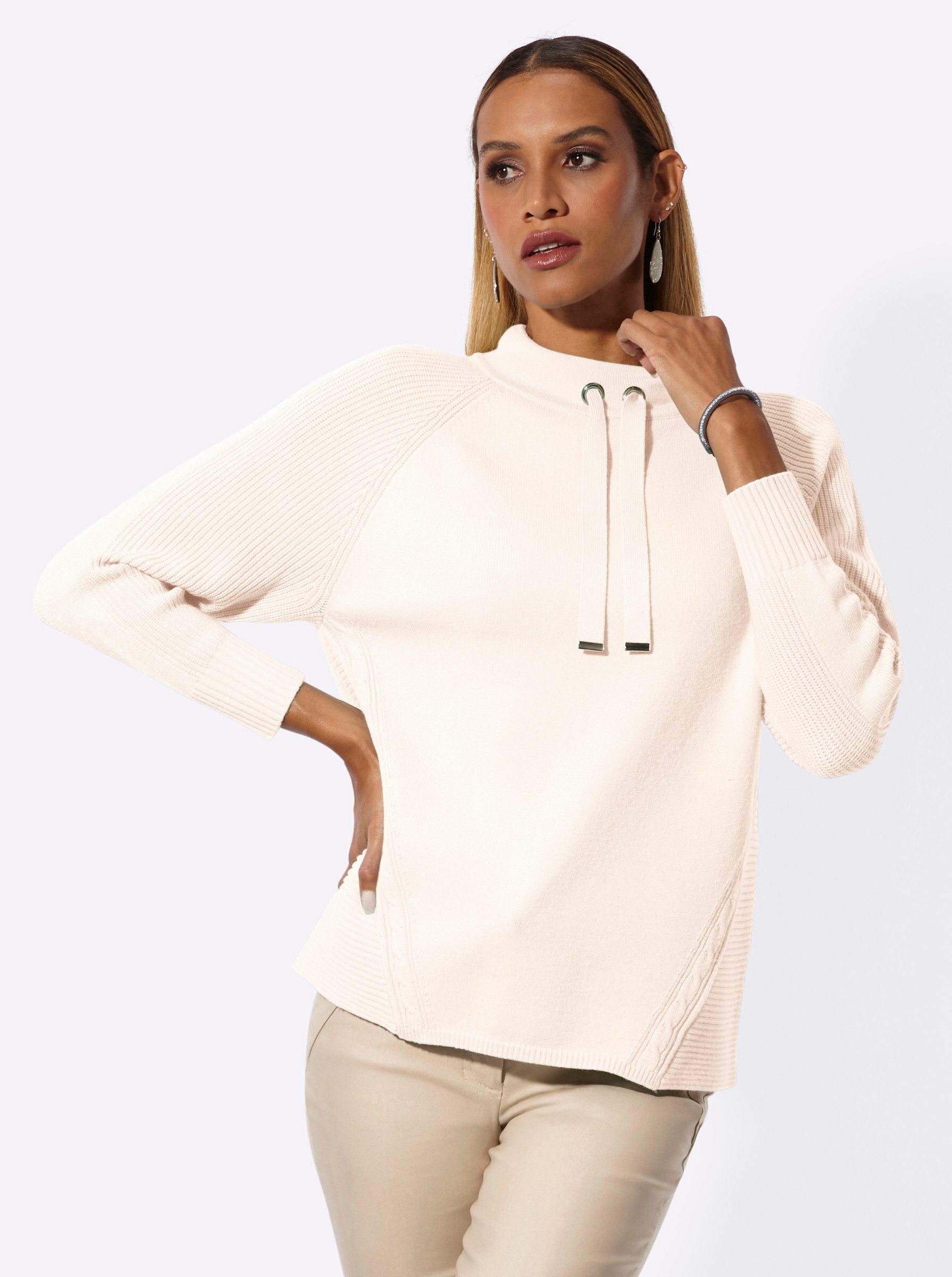 creation L Strickpullover Modal-Mix-Pullover Langarm Zopfmuster