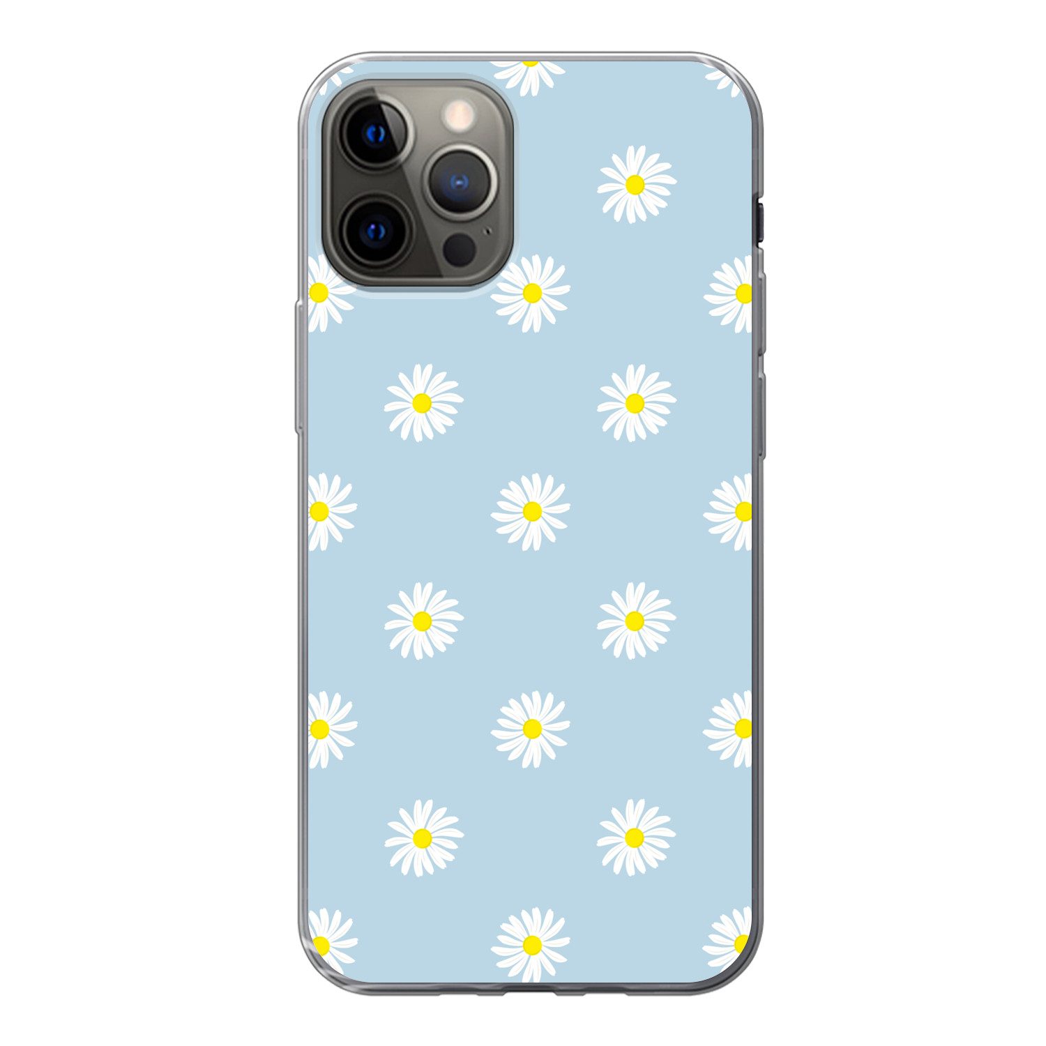 MuchoWow Handyhülle für Apple iPhone 13 Pro Gänseblümchen - Pastell - Weiß - Blau - Blumen, Smartphone-Bumper, Print, Handy Schutzhülle Dünn