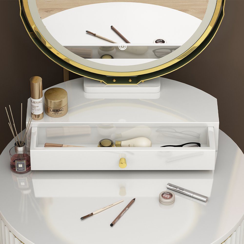 Vicco Schminktisch Gesa, Weiß, 60 cm mit LED-Spiegel in 3 Weißtönen, Dimmbar