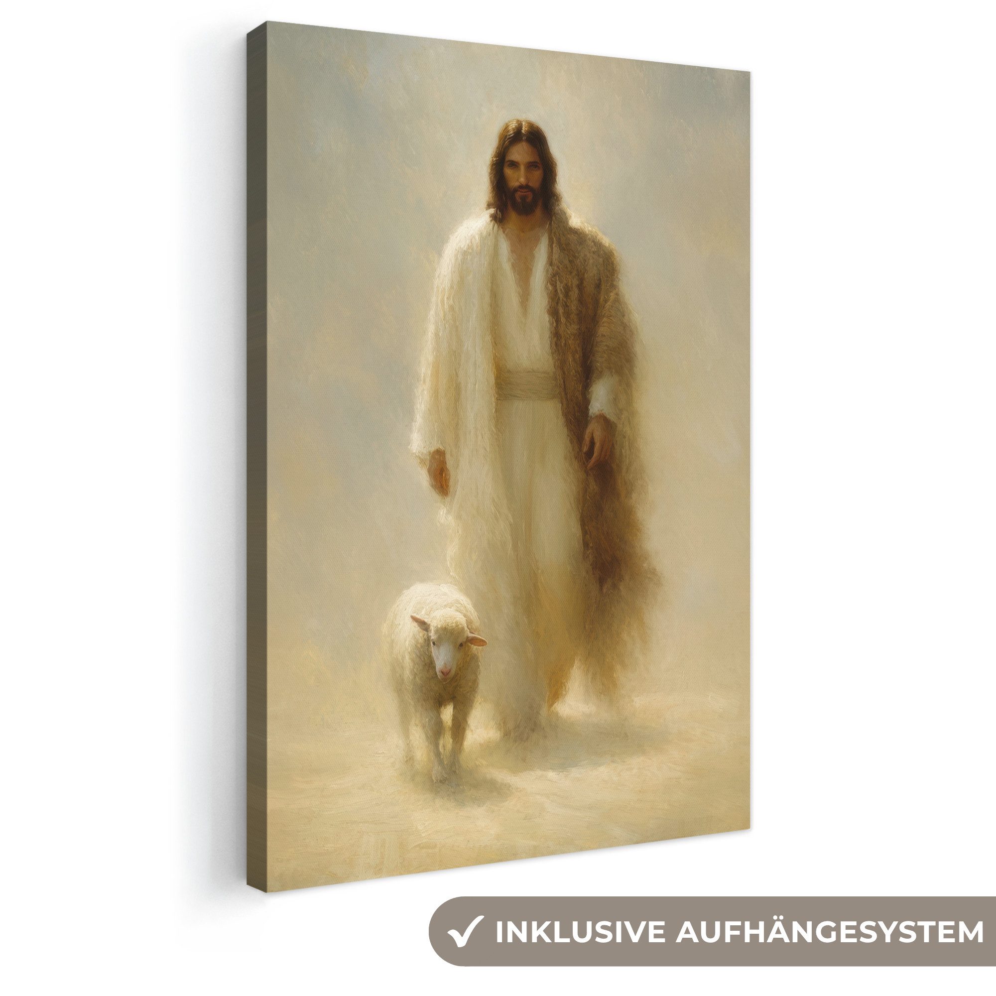 OneMillionCanvasses® Leinwandbild Schaf - Jesus - Pinselstriche - Abstrakt, Fotodruck (1 St), Leinwand Canvas Wandbild, Wanddekoration 20x30 cm