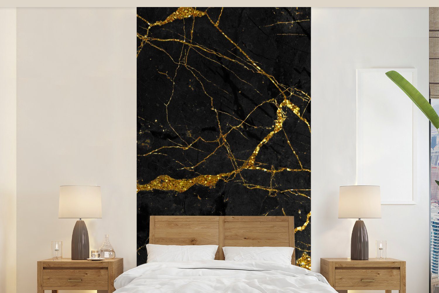 MuchoWow Fototapete Marmor - Gold - Schwarz - Marmoroptik - Luxus - Glitzer, Matt, bedruckt, (2 St), Vliestapete für Wohnzimmer Schlafzimmer Küche, Fototapete