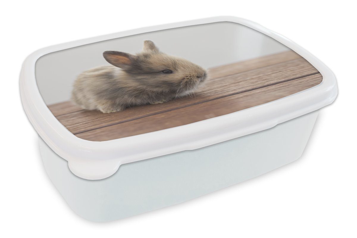 MuchoWow Lunchbox Baby - für Holz, Kunststoff, Brotbox Jungs Kinder Mädchen (2-tlg), und Kaninchen - Brotdose, weiß Erwachsene, und für
