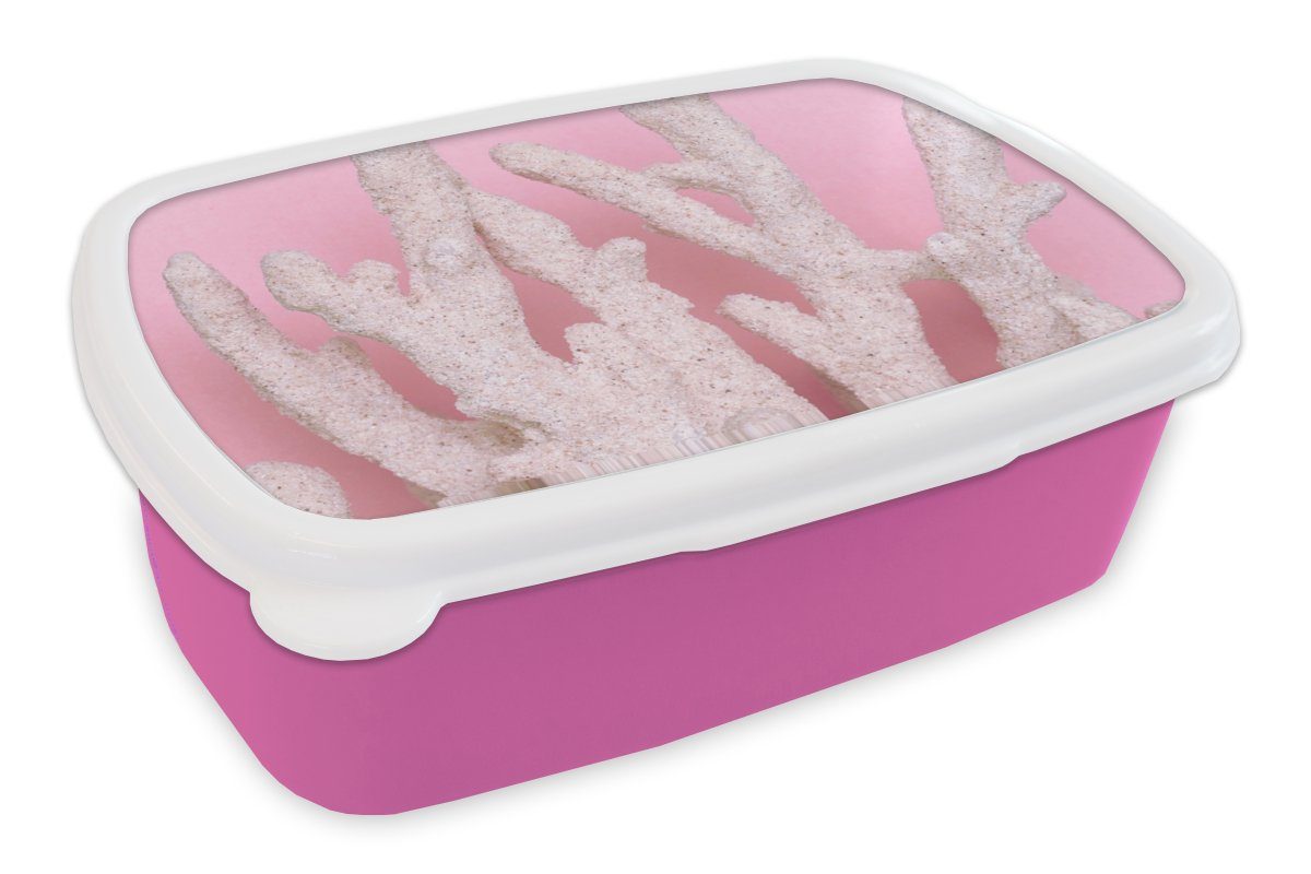 MuchoWow Lunchbox Koralle - Rosa - Sommer, Kunststoff, (2-tlg), Brotbox für Erwachsene, Brotdose Kinder, Snackbox, Mädchen, Kunststoff