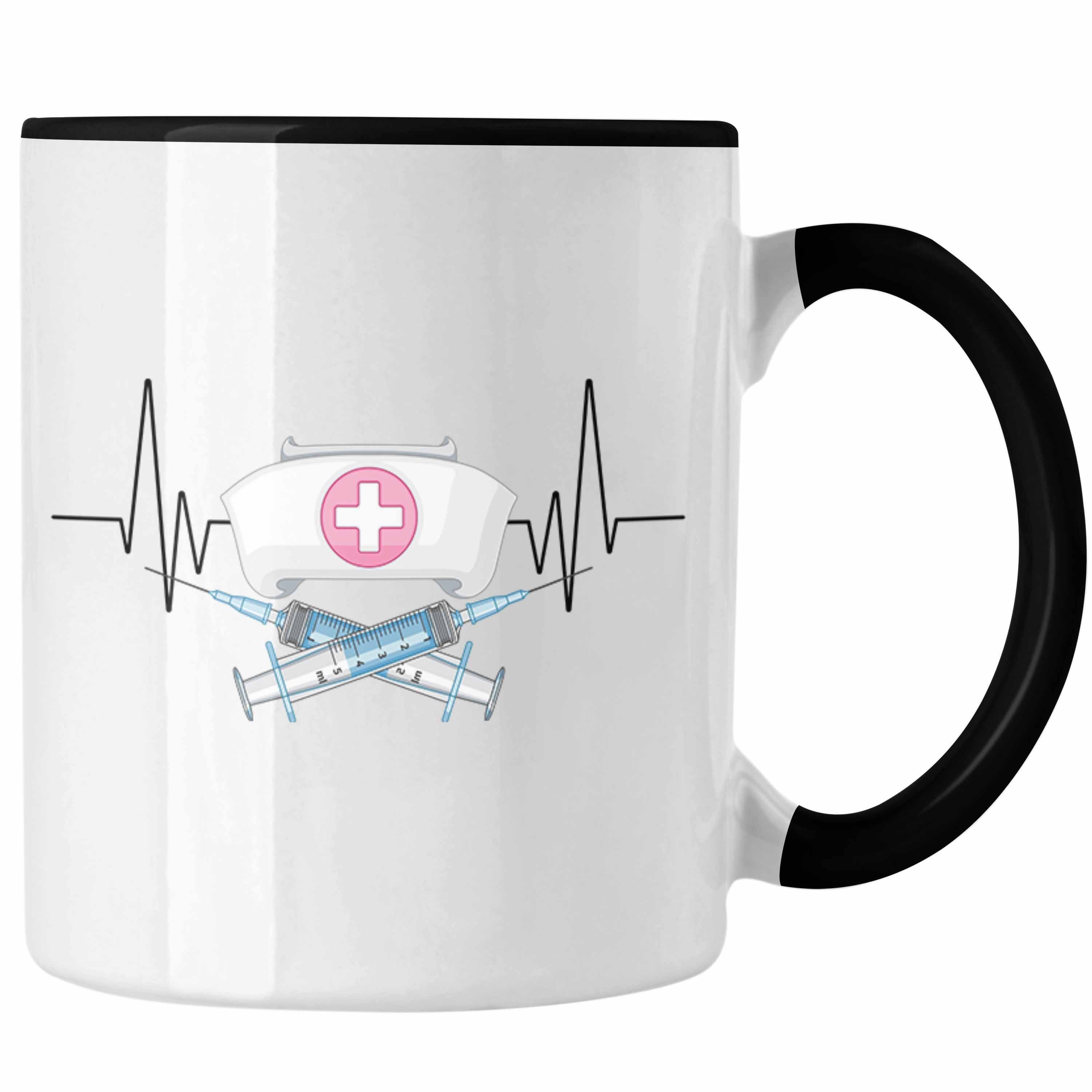 Trendation Tasse Trendation - Spritze Krankenschwester Herzschlag Tasse Geschenk für Är Schwarz | Teetassen