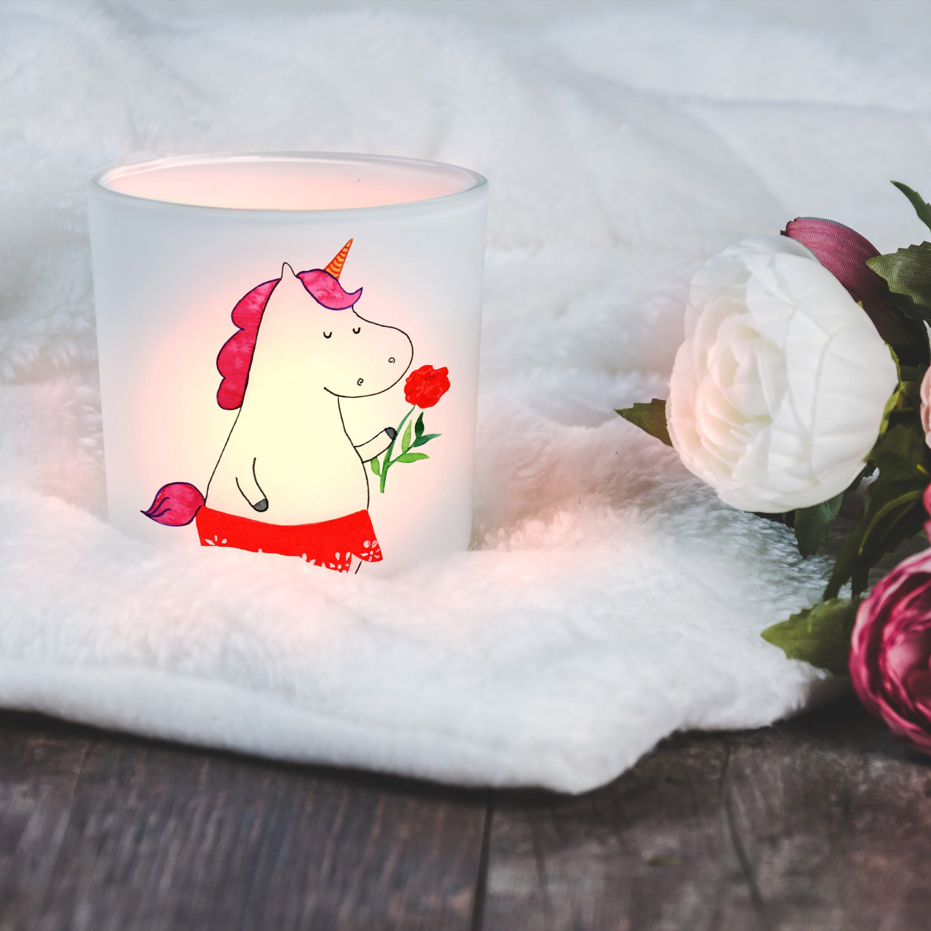 Mr. & Mrs. Panda Windlicht Einhorn Dame - Transparent - Geschenk, Teelichthalter, Pegasus, Kerze (1 St)