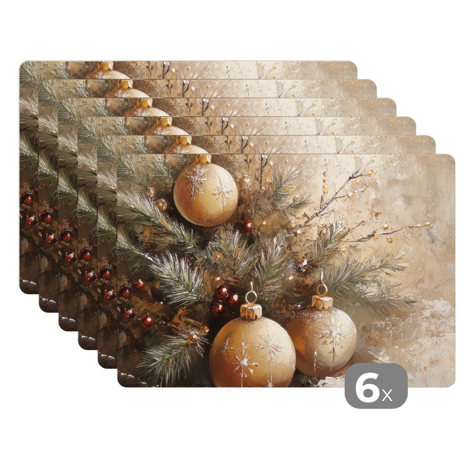 MuchoWow Platzset Weihnachten - Kugeln - Beige - Gold, (6-St), Platzsets, T günstig online kaufen
