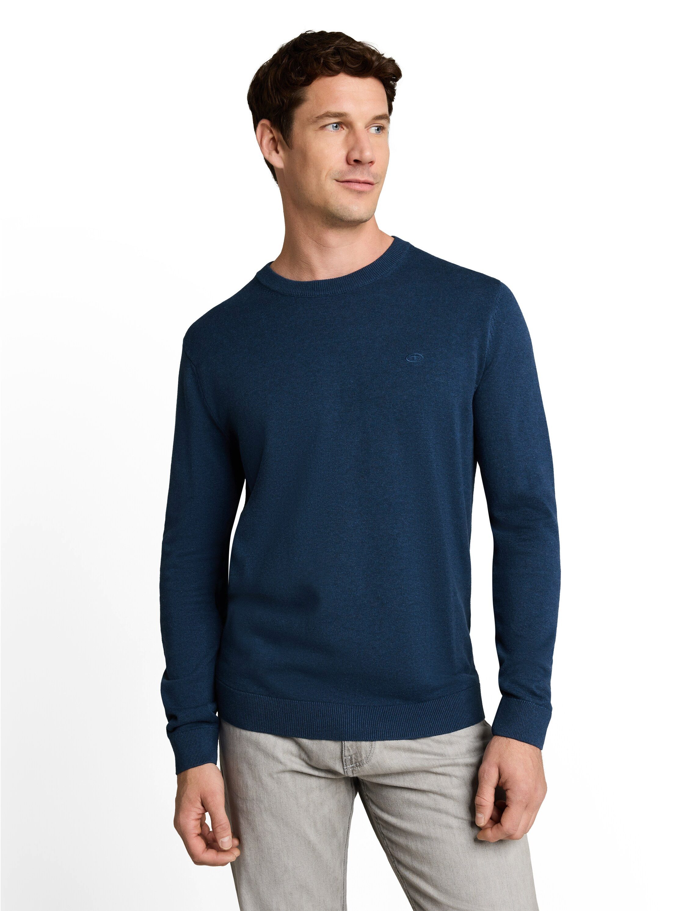 TOM TAILOR Rundhalspullover mit Logostickerei