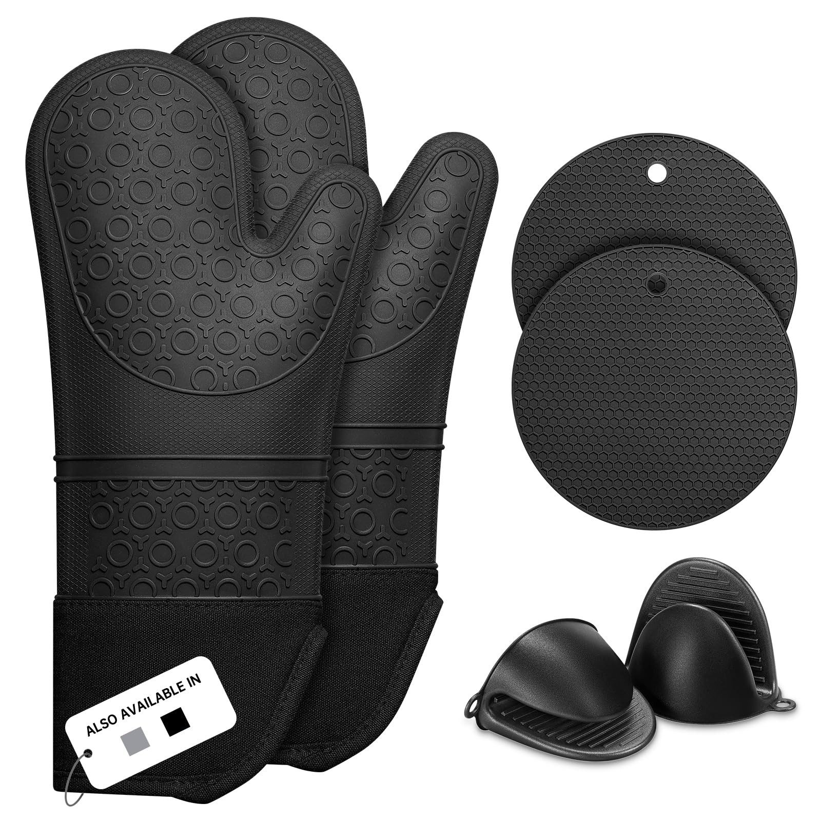 SURFOU Topfhandschuhe Ofenhandschuhe Topflappen Topfhandschuhe 6er Set Lange Backhandschuhe, (Kochhandschuhe, Oven Gloves, Topflappen Handschuh, Ofenhandschuhe Hitzebestaendig, Hitzebeständig bis 230°C, extra langen Handschuhen, BPA-freies Lebensmittel-Silikon & Baumwoll-Futter – Spülmaschinengeeigne, rutschfeste Oberfläche, inkl. Mini-Greifhandschuhen), Rutschschutz, Verlängern, Weich
