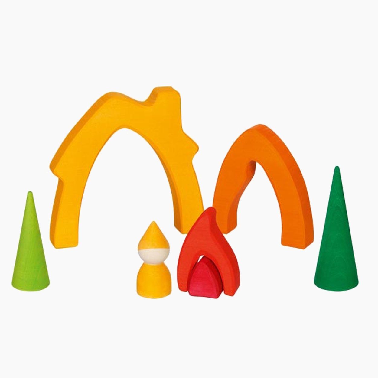 goki Steckspielzeug Zwergenhaus Regenbogen, (packung, 7-tlg), Motorikspielzeug für ein echtes Spielvergnügen.