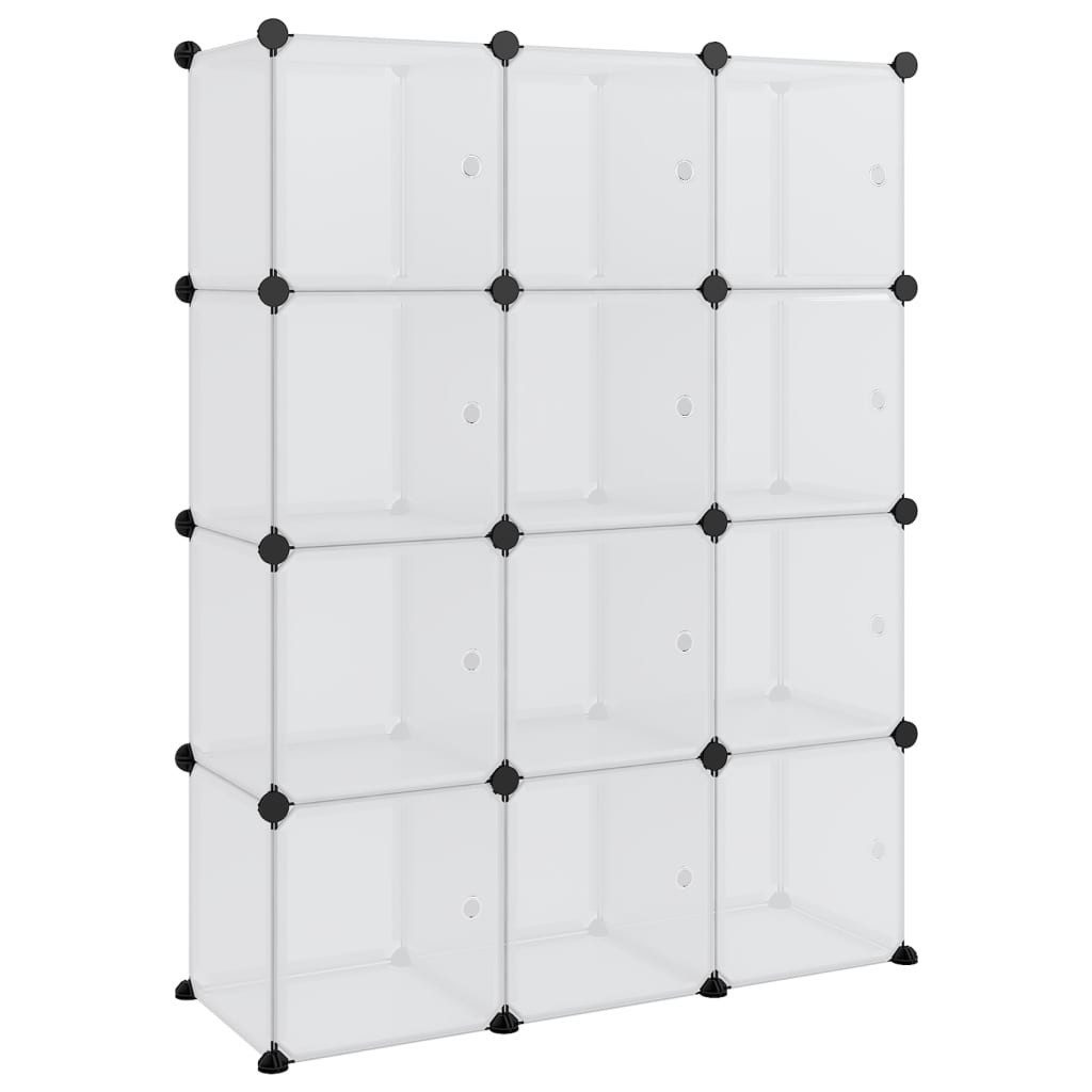 vidaXL Schuhregal Aufbewahrungswürfel-Organizer mit 12 Würfeln und Türen Transparent PP, 1-tlg.